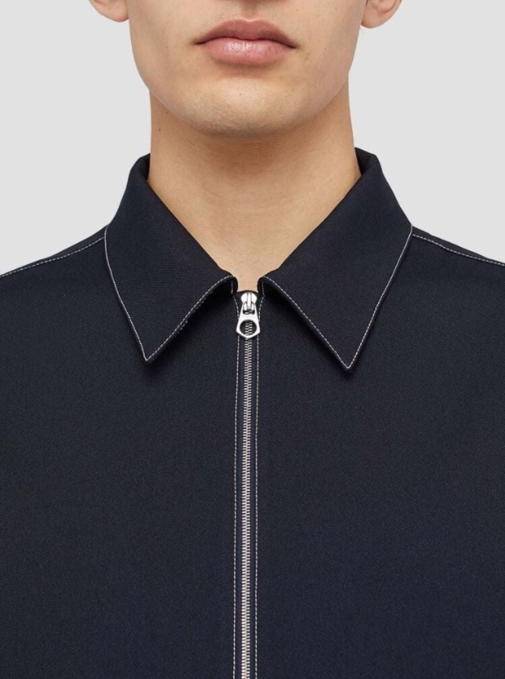 Jil Sander Men Black Zip-Up Shirt With Contrasting Stitching In Tech Fabric Man - 4