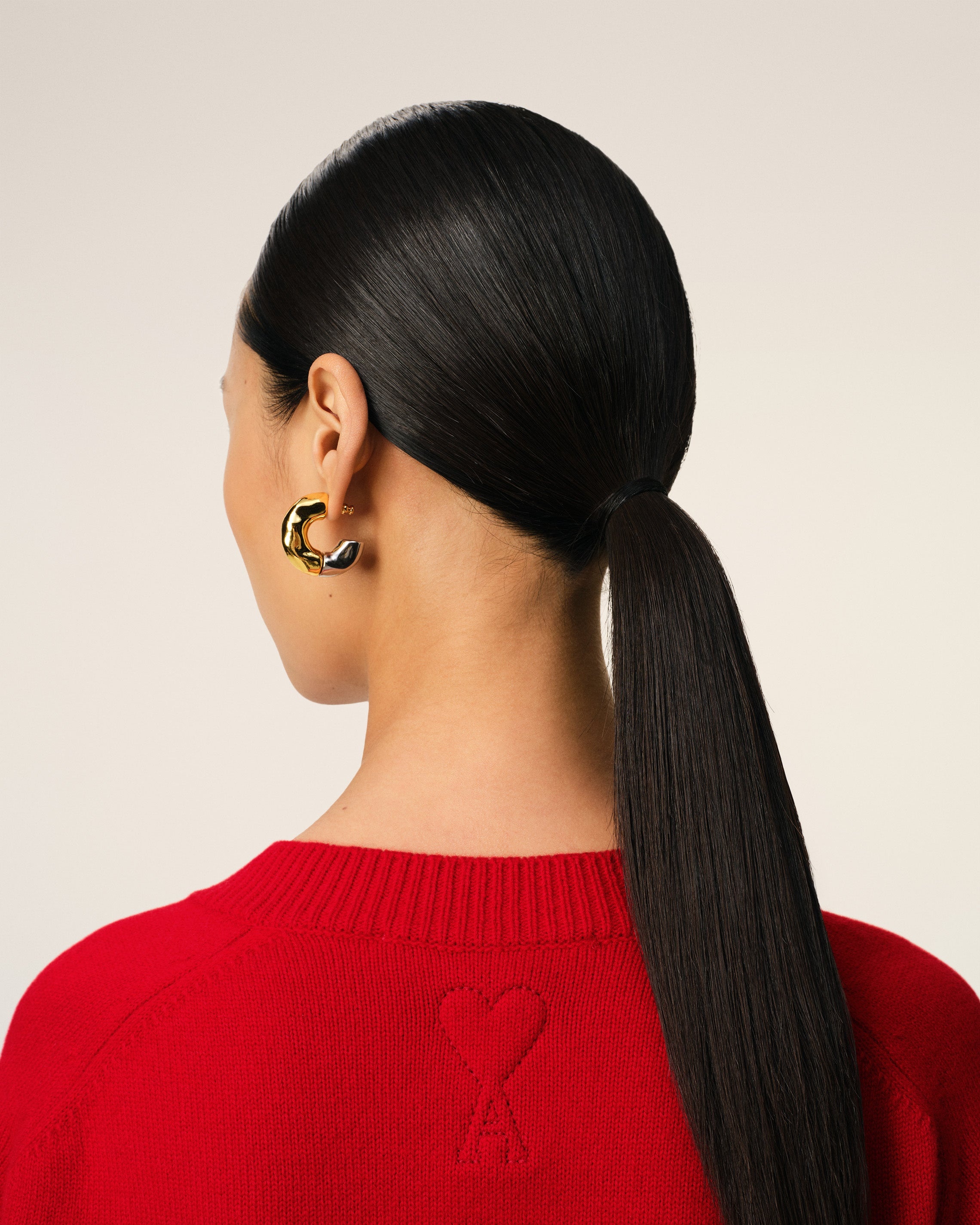 RED WOOL KNIT BICOLOR V NECK SWEATER - 4
