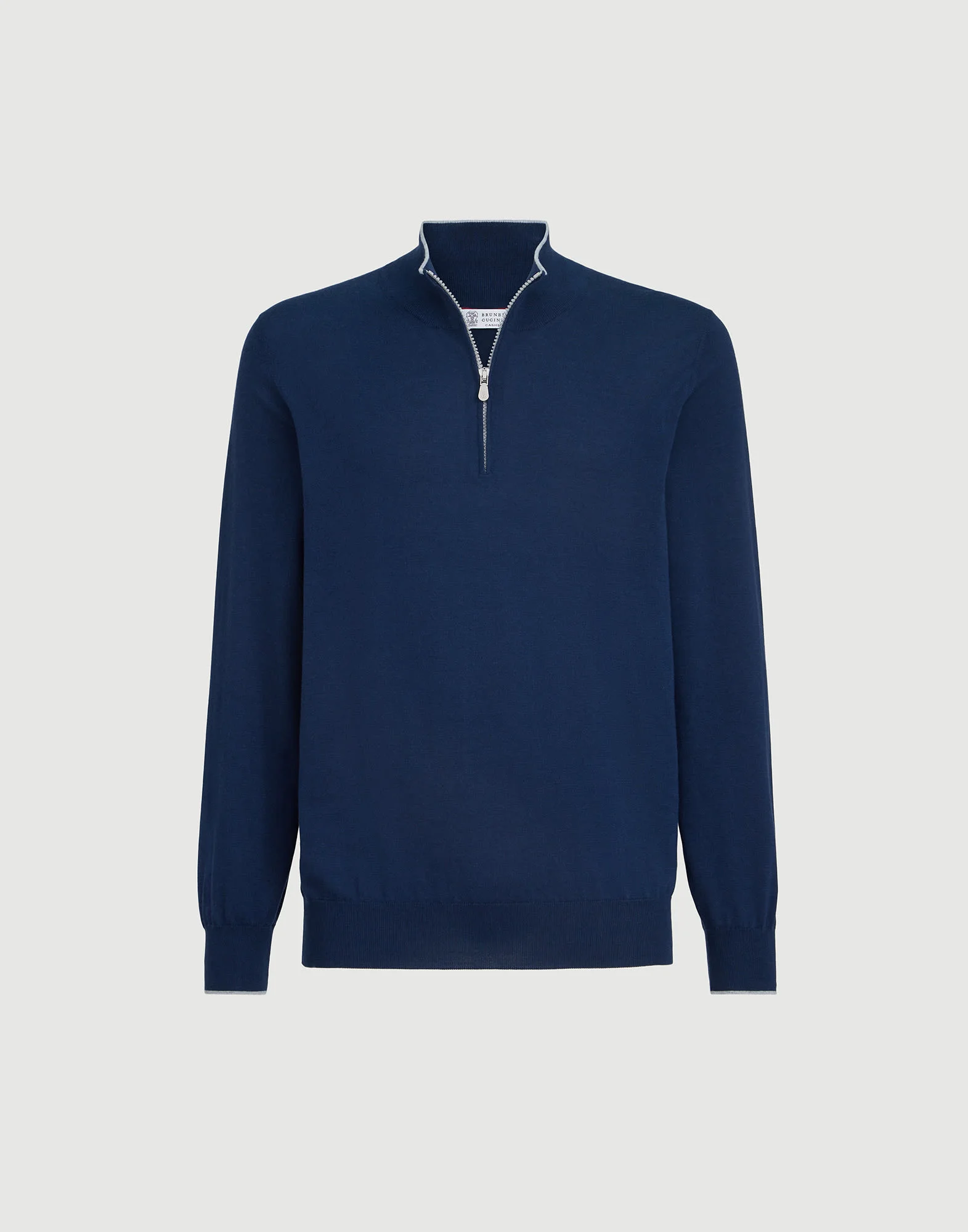 Sea Island cotton and cashmere lightweight sweater with half zip - 1