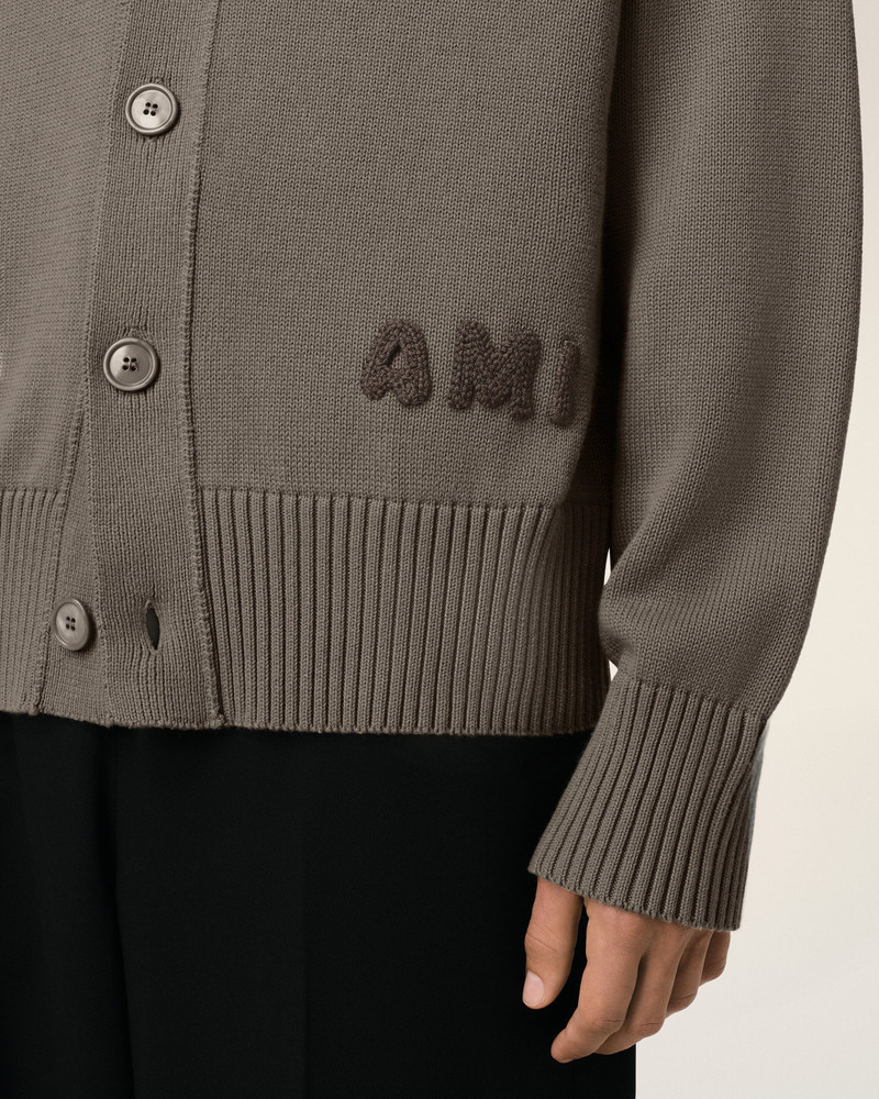BEIGE COTTON WOOL AMI EMBROIDERED CARDIGAN 4