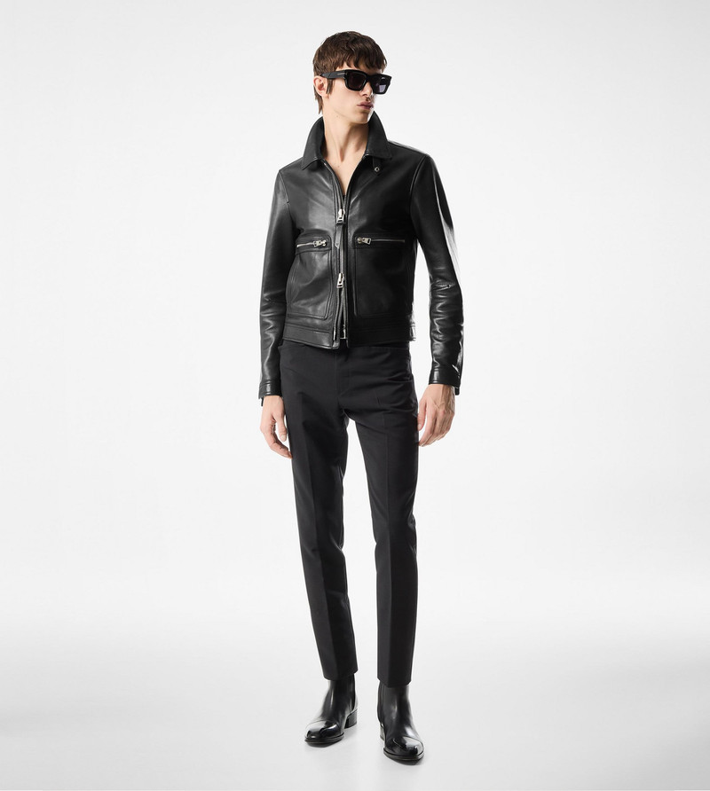 TOM FORD GRAIN LEATHER CONTRAST ZIP BLOUSON outlook
