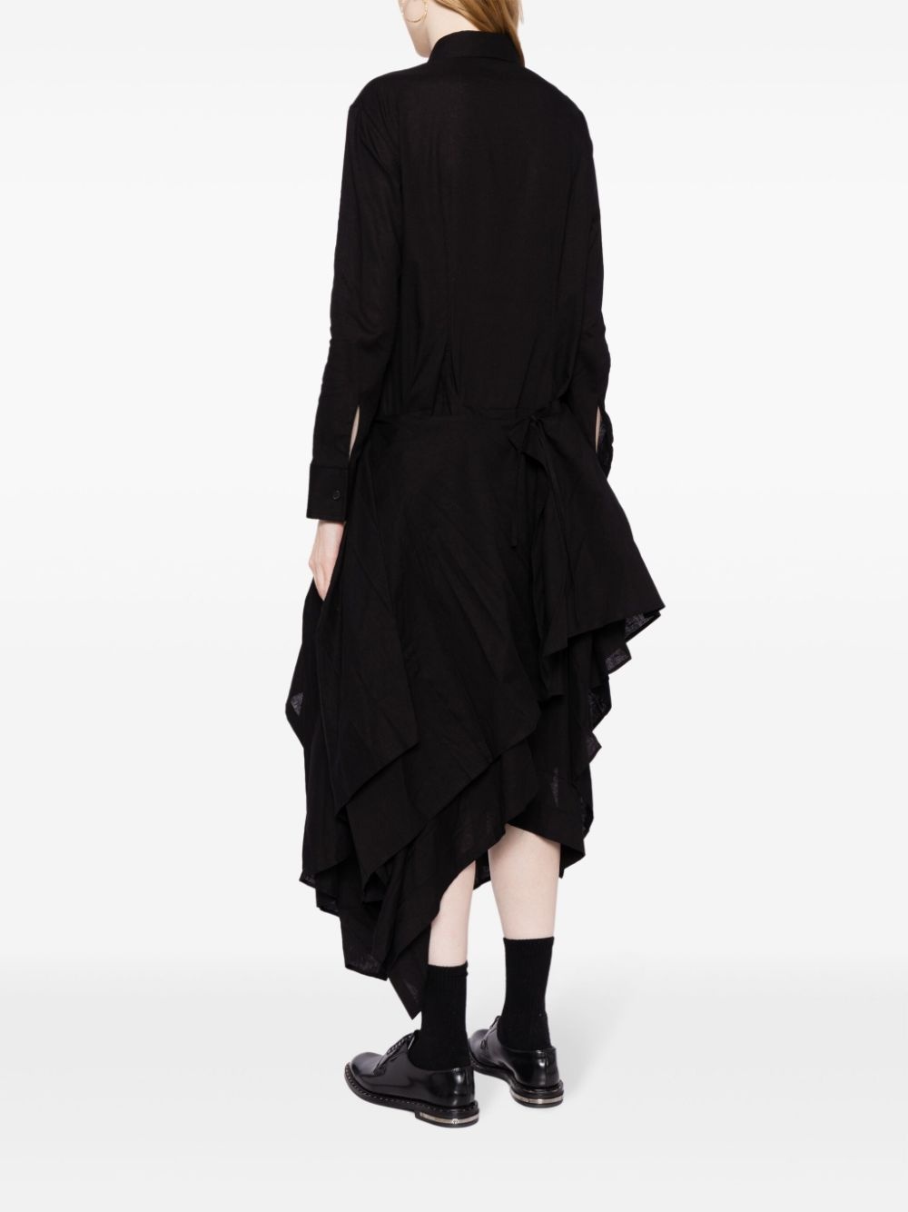 asymmetric ruffled midi shirtdress - 4