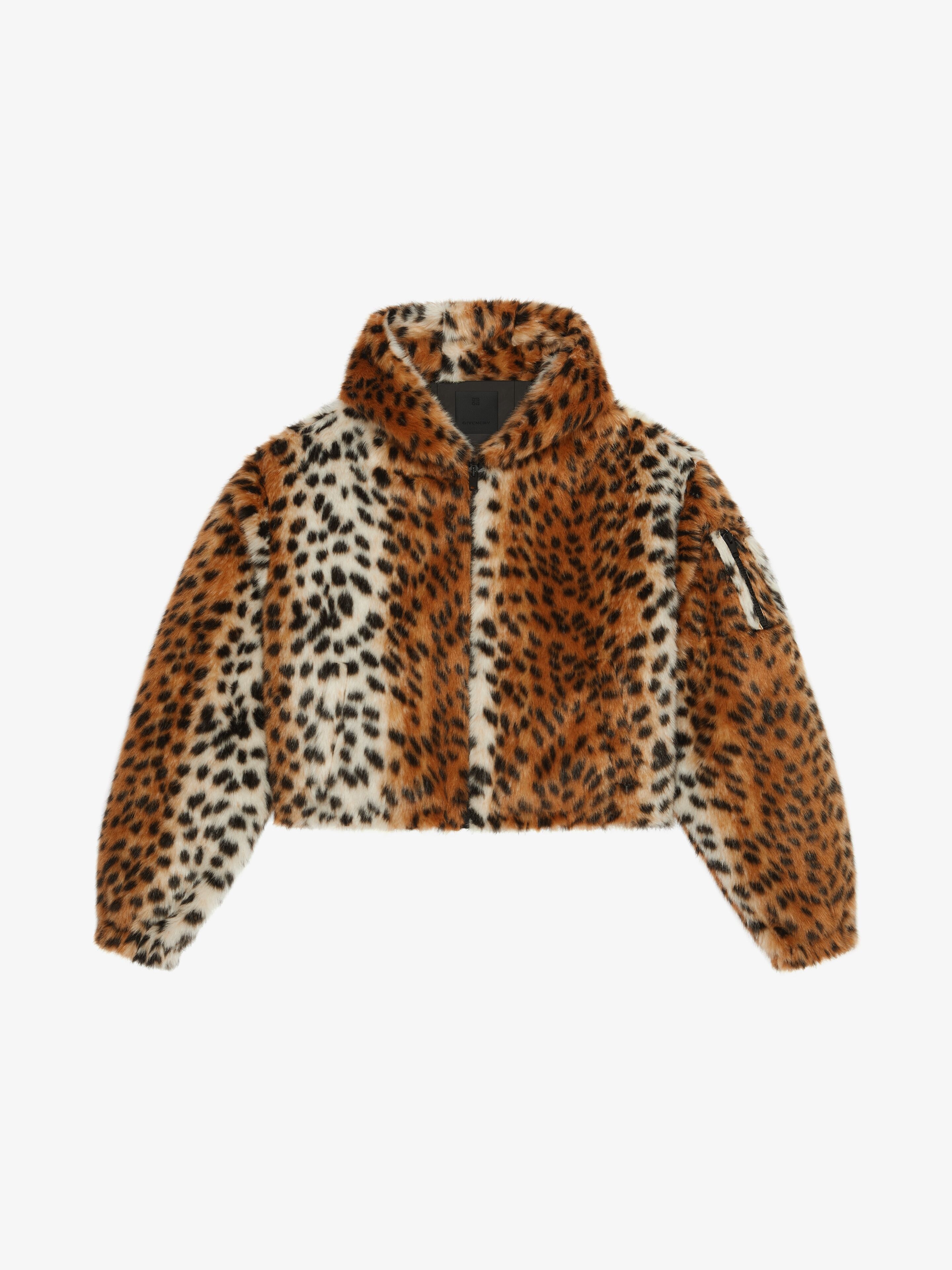 CROPPED HOODED BOMBER JACKET IN FAUX FUR WITH POCKET - 1