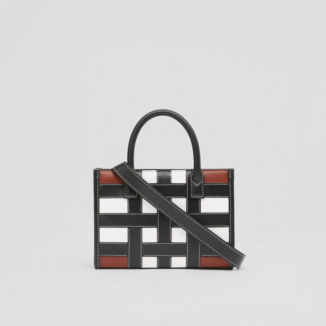 Check Intarsia Leather Mini Tote - 10