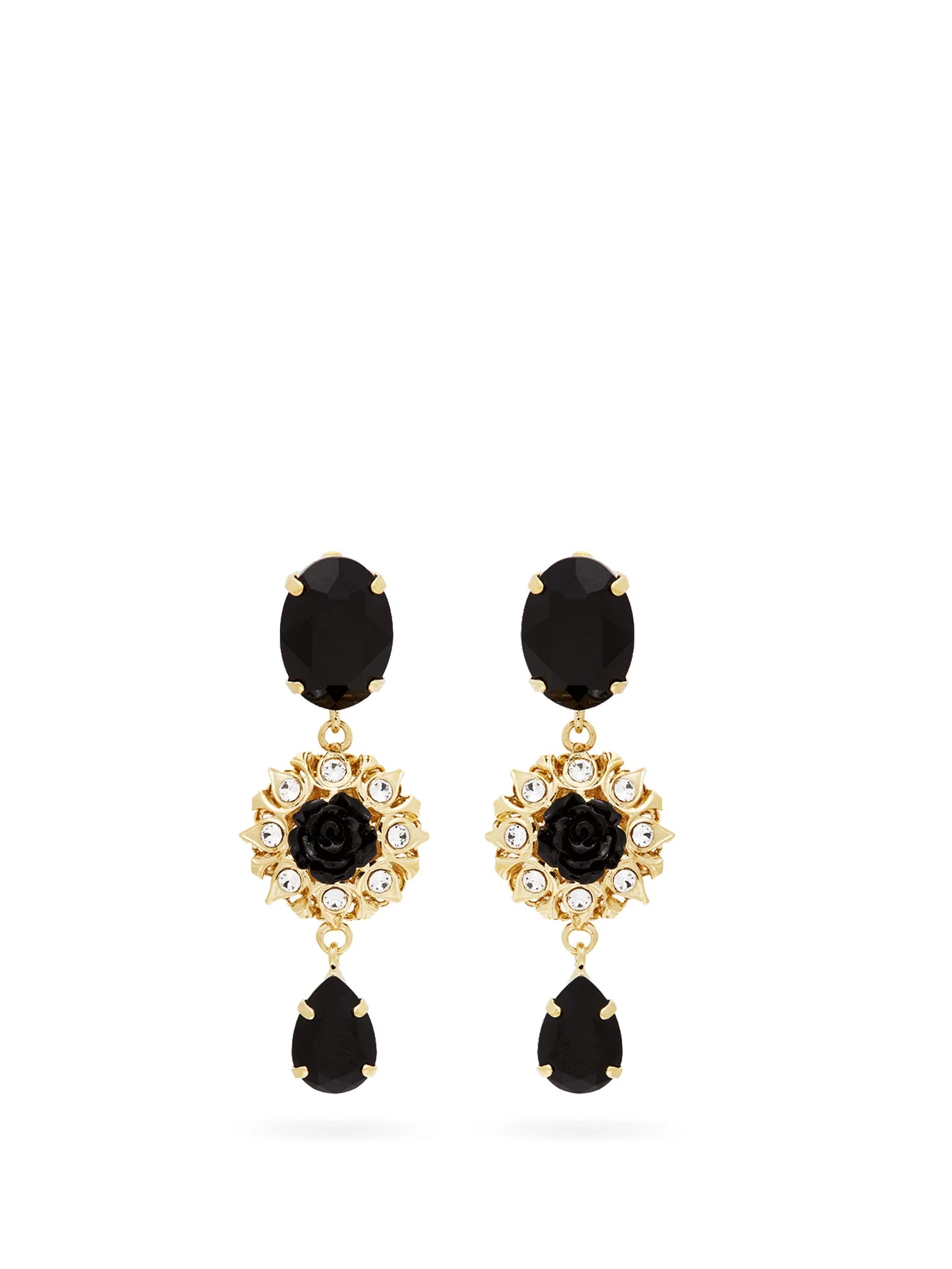 Crystal-embellished floral-drop clip earrings - 1