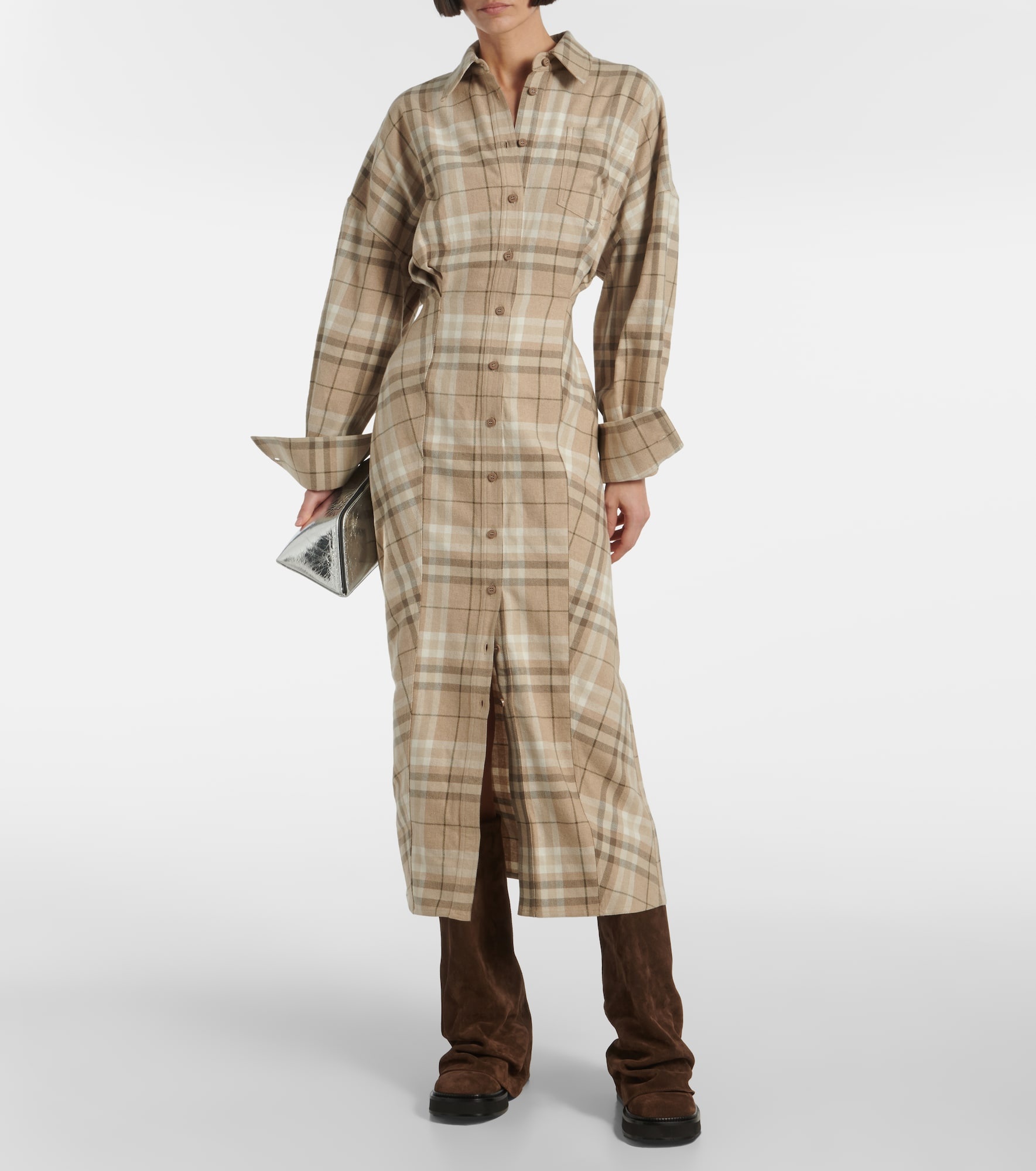 Checked cotton-blend shirt dress - 2