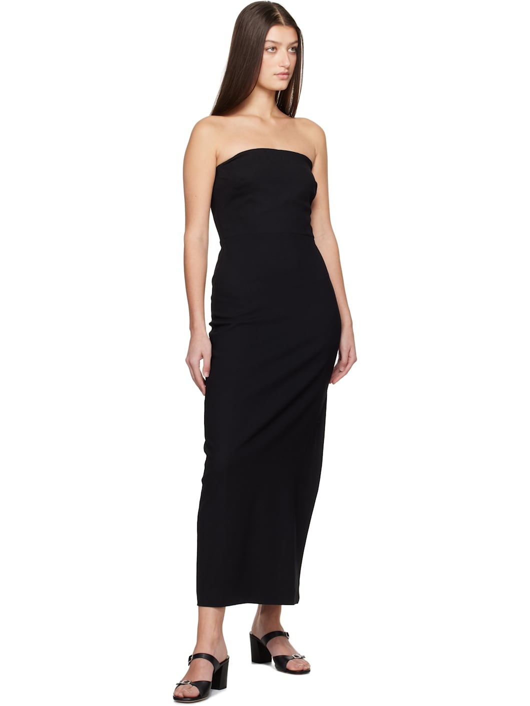 Black Crêpe Strapless Maxi Dress - 4