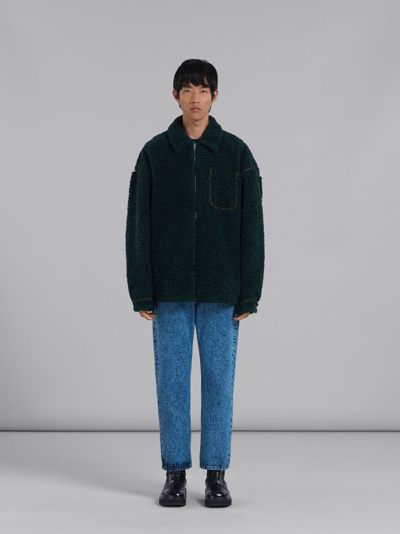 Marni GREEN TEDDY JACKET WITH CONTRAST STITCHING outlook
