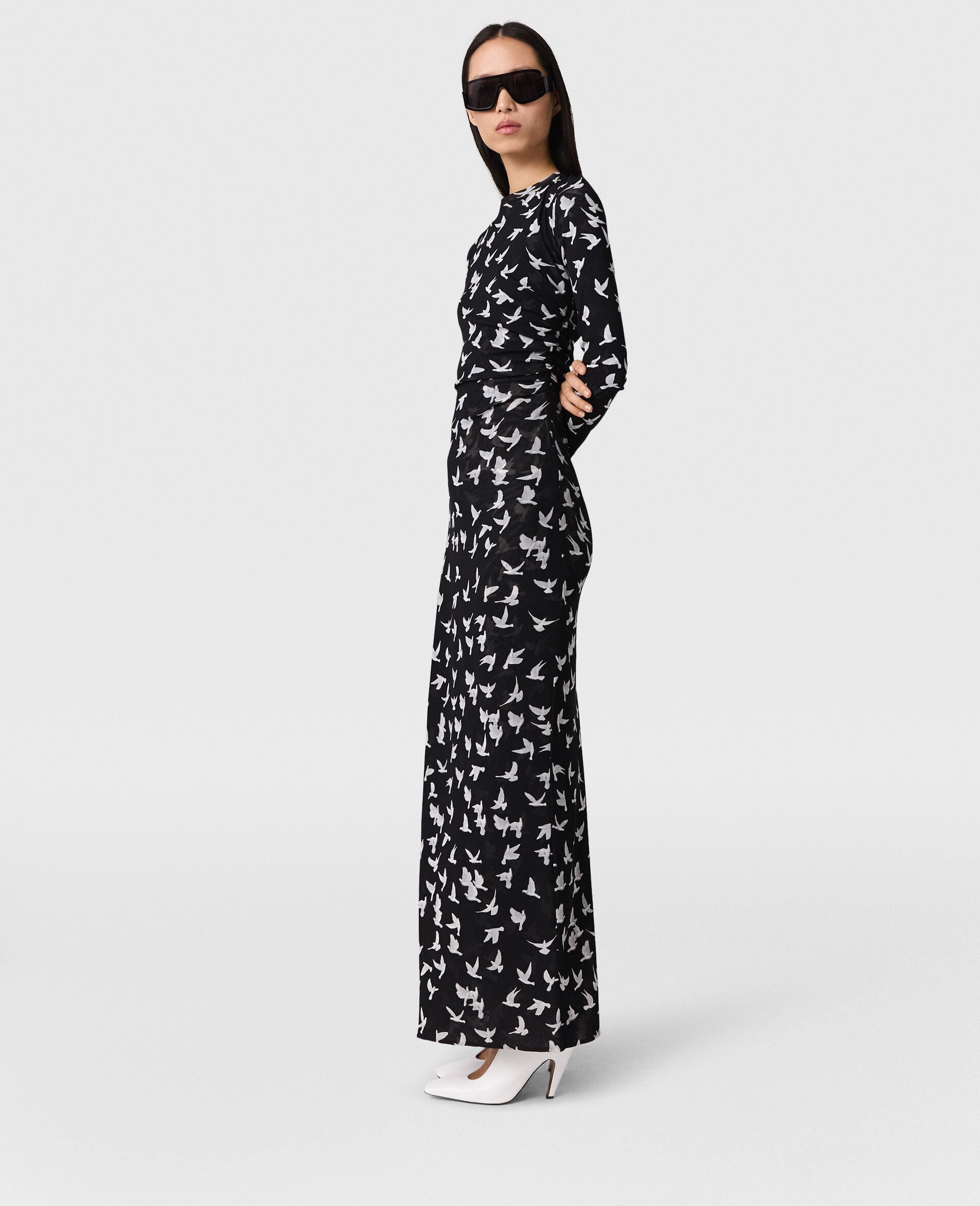 Dove Print Mesh Long-Sleeve Dress - 3