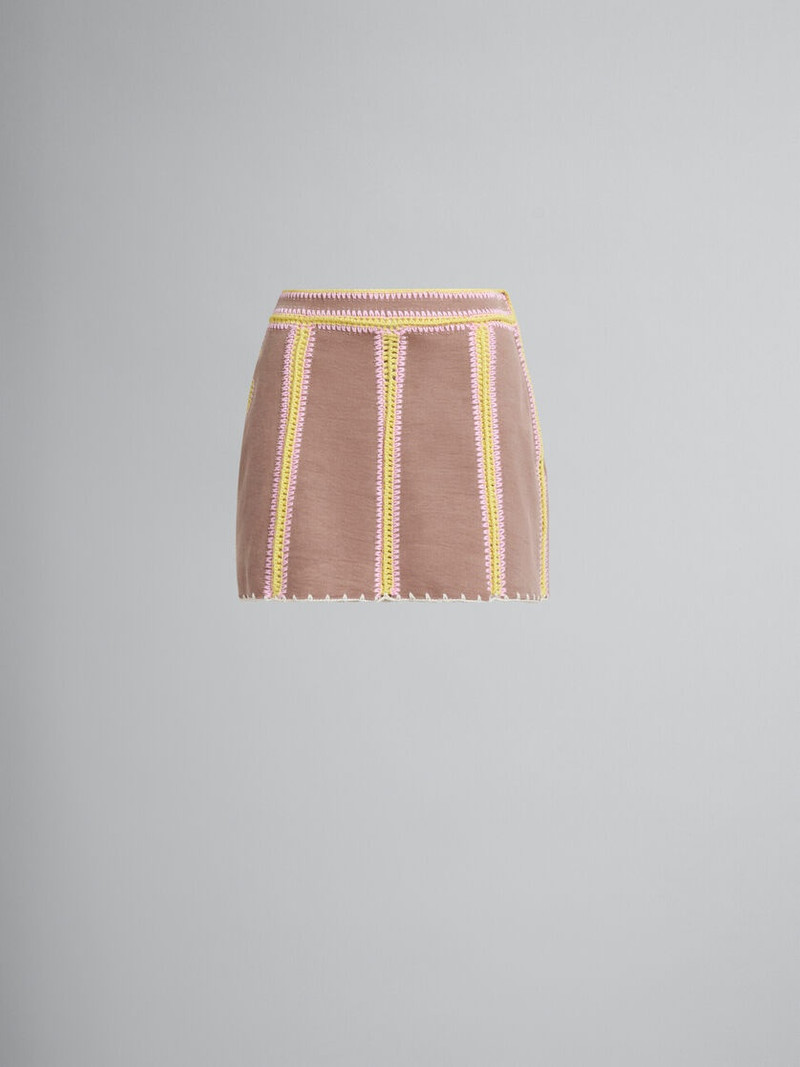 Marni BROWN ORGANIC DENIM MINI SKIRT WITH CROCHET DETAILS outlook