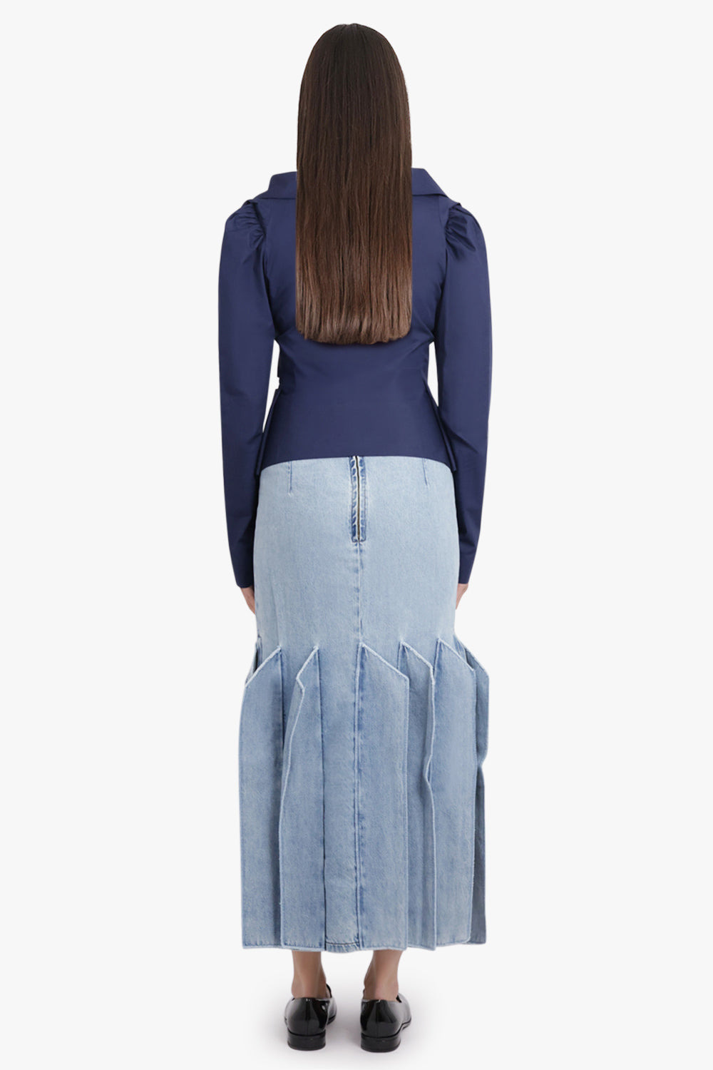 PANEL 3D DETAIL MIDI DENIM SKIRT | MID BLUE - 5