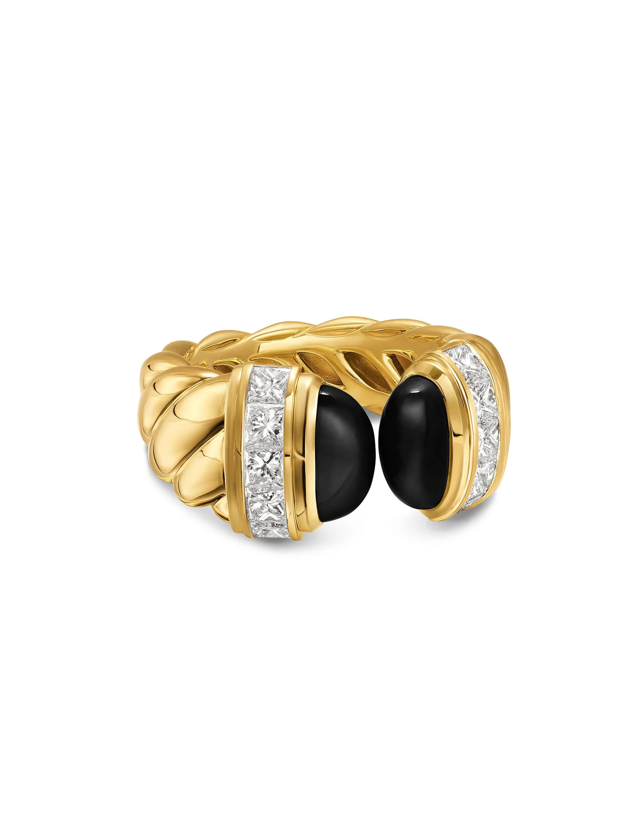 Women's Sculpted Cable Open Cocktail Ring in 18K Yellow Gold - Black Onyx - 1