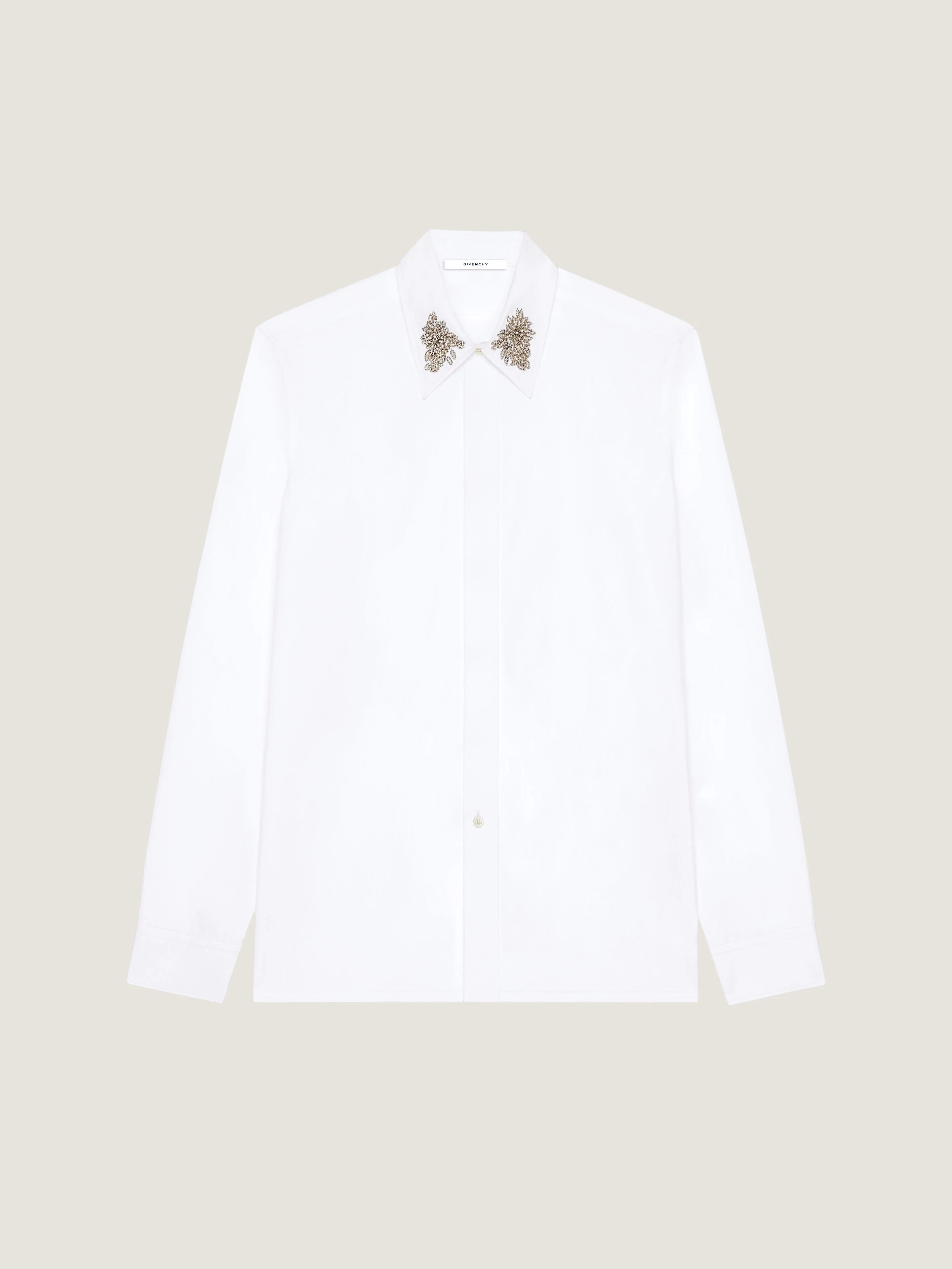 SLIM SHIRT IN POPLIN WITH CRYSTALS EMBROIDERED COLLAR - 1