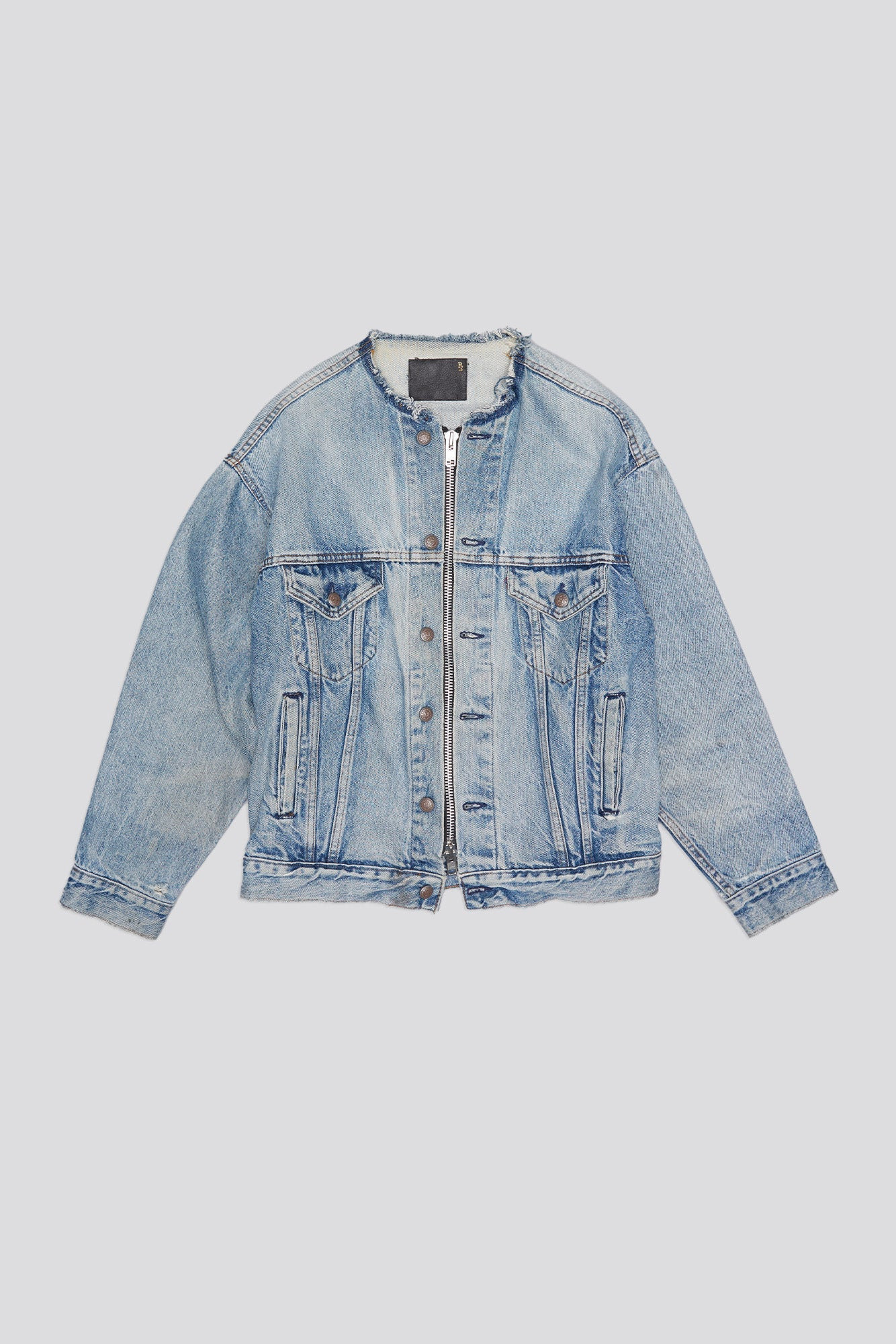 COLLARLESS TRUCKER JACKET - CAXTON BLUE - 1