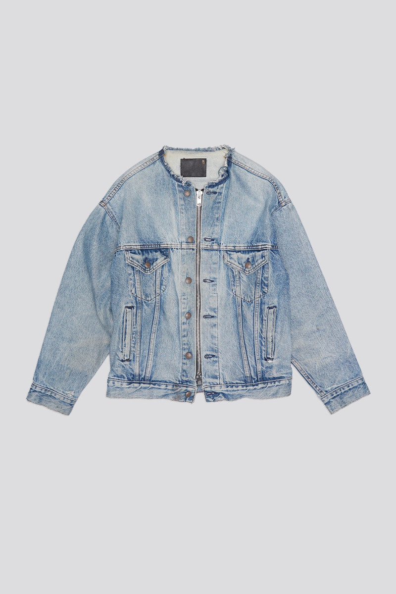 COLLARLESS TRUCKER JACKET - CAXTON BLUE 1