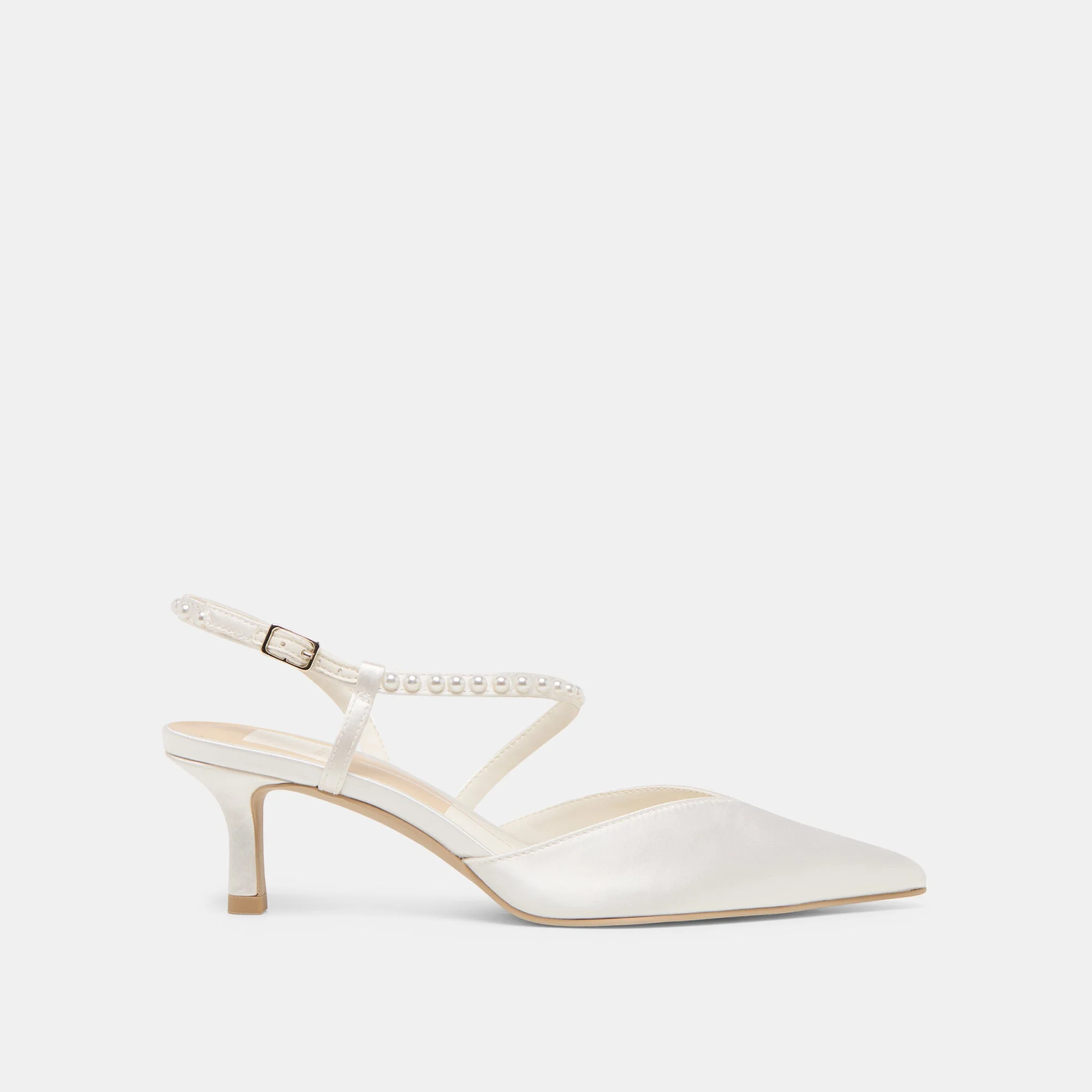 KAMRA PEARL MID HEELS TRUE WHITE SATIN - 1