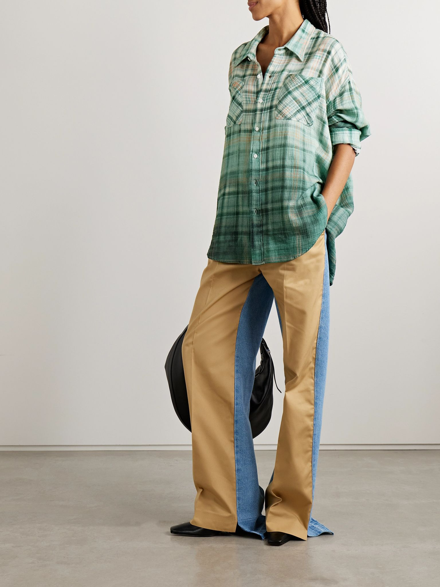 Drop Neck checked slub cotton shirt Multi - 2