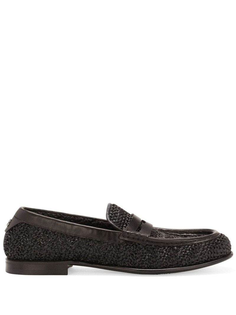 interwoven raffia penny loafers 1