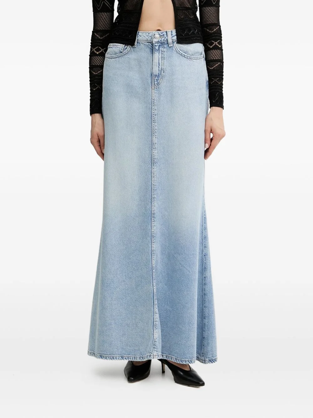 denim flare long high-waisted skirt - 1