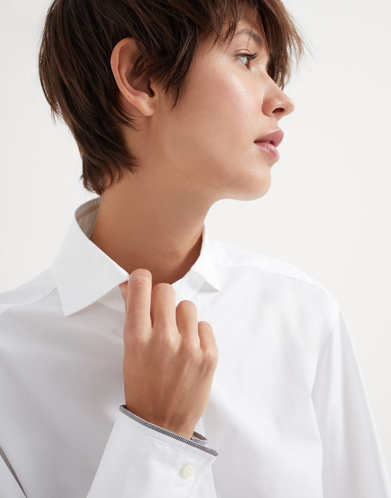 Cotton poplin shirt with shiny cuffs 3