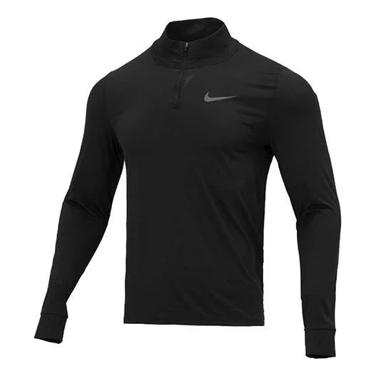 Men's Nike Training Sports Half Zipper Long Sleeves Black T-Shirt DM5504-010 - 1