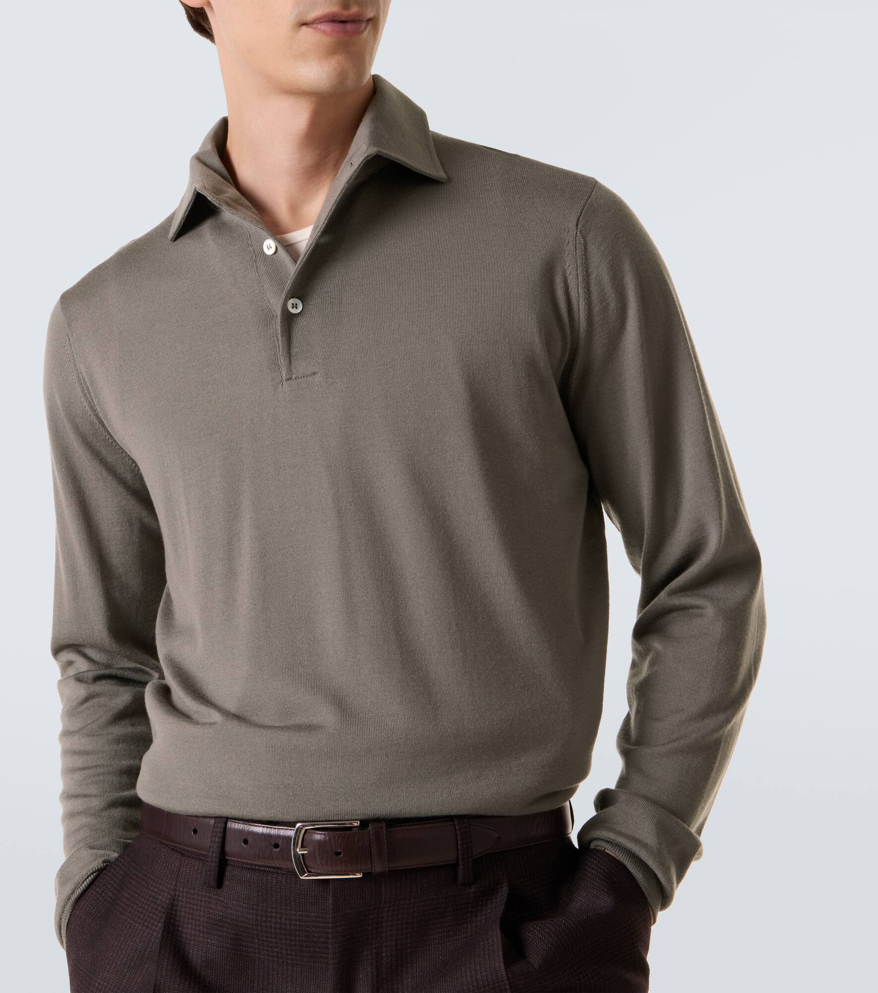 Ribbed-knit virgin wool polo shirt - 5