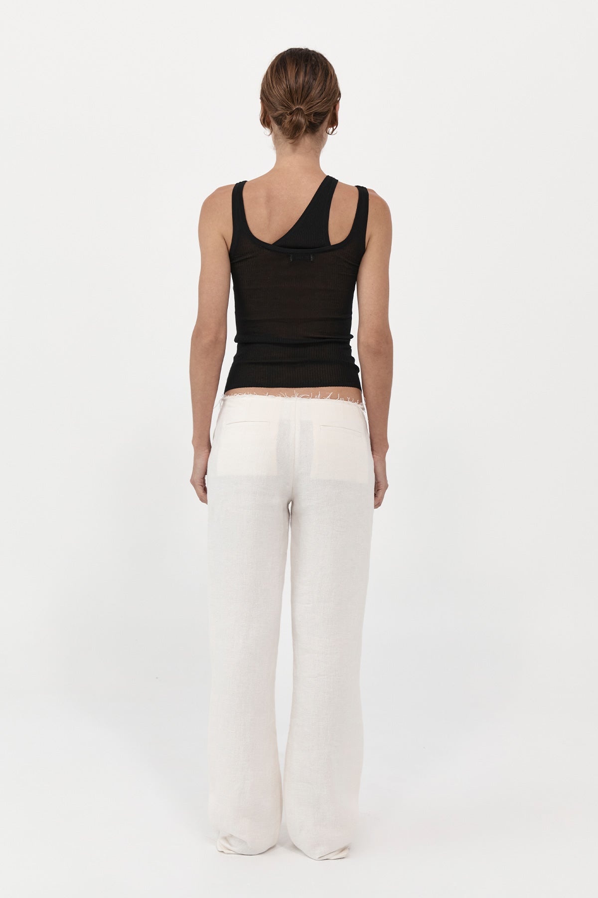 Low Waist Raw Edge Pants - Ivory - 3