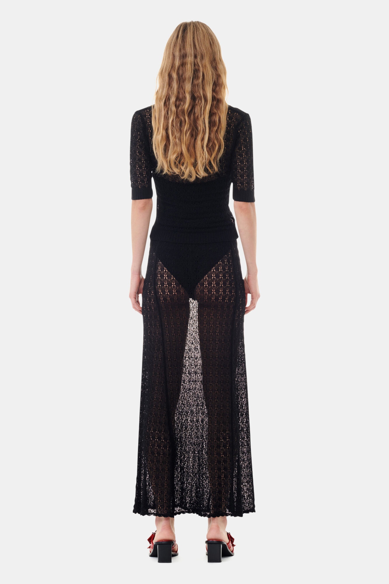 BLACK POINTELLE LONG SKIRT - 4