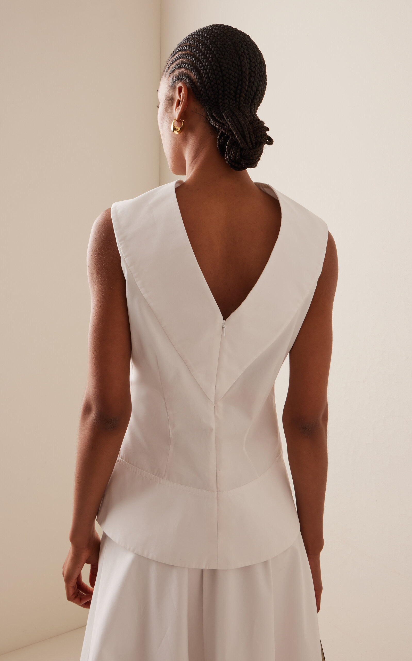 The Bowie Draped Cotton Poplin Top white - 4