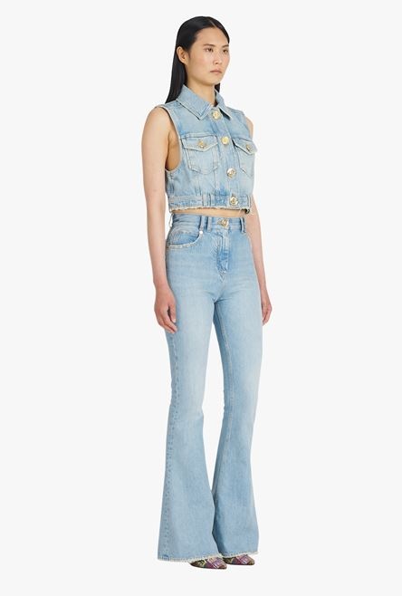 Cropped vintage blue eco-designed denim jacket - 7