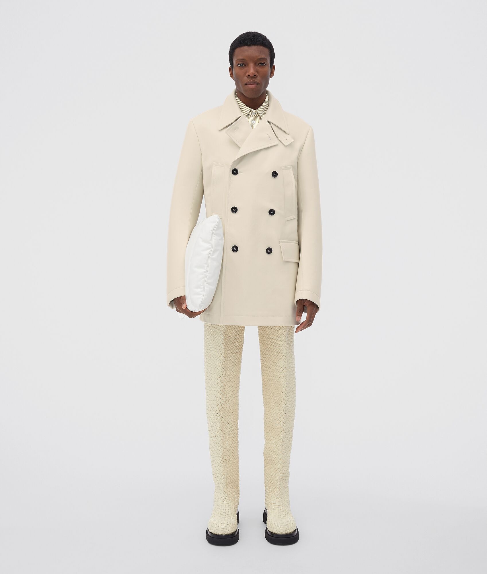 leather coat with curved sleeves - 4