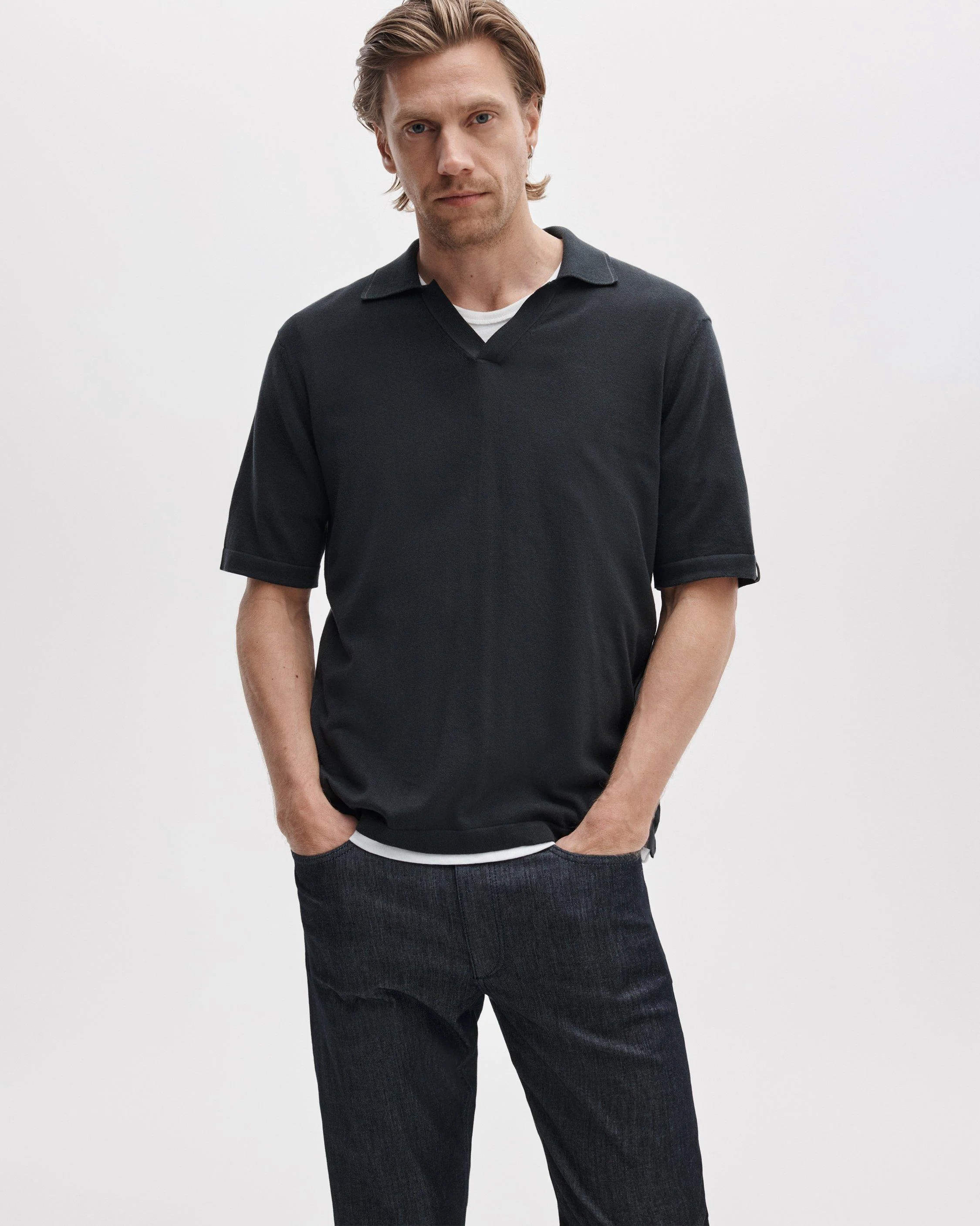 Silk-Cotton Johnny Collar Polo - 1