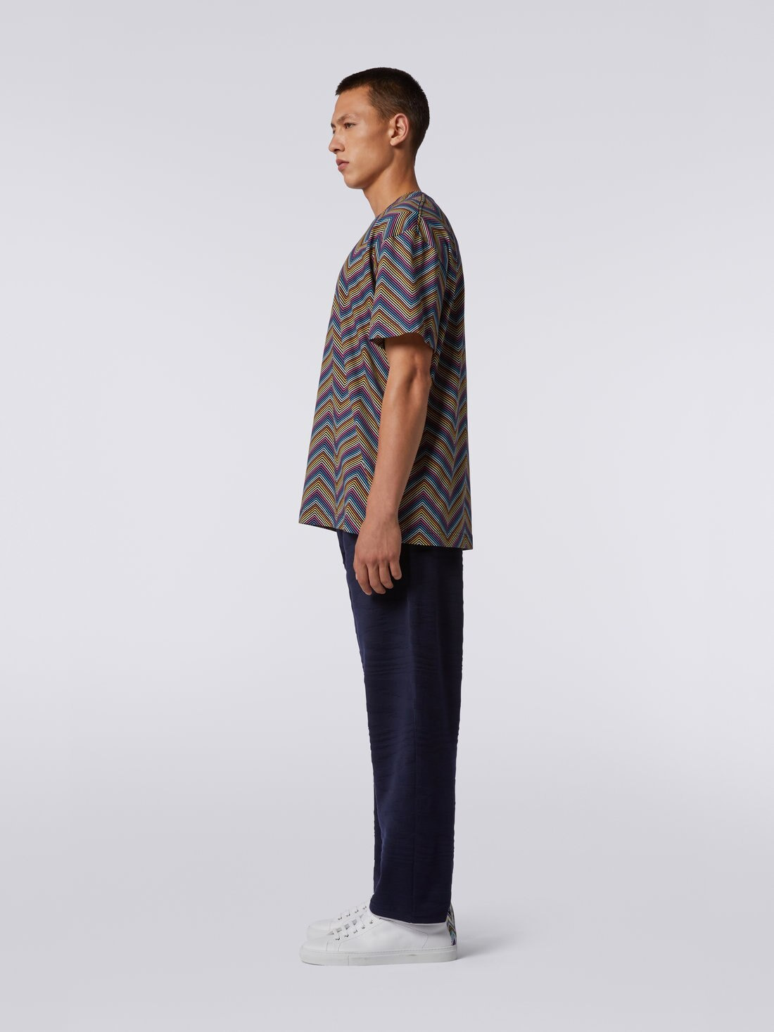 Crew-neck cotton T-shirt with all-over zigzags - 3