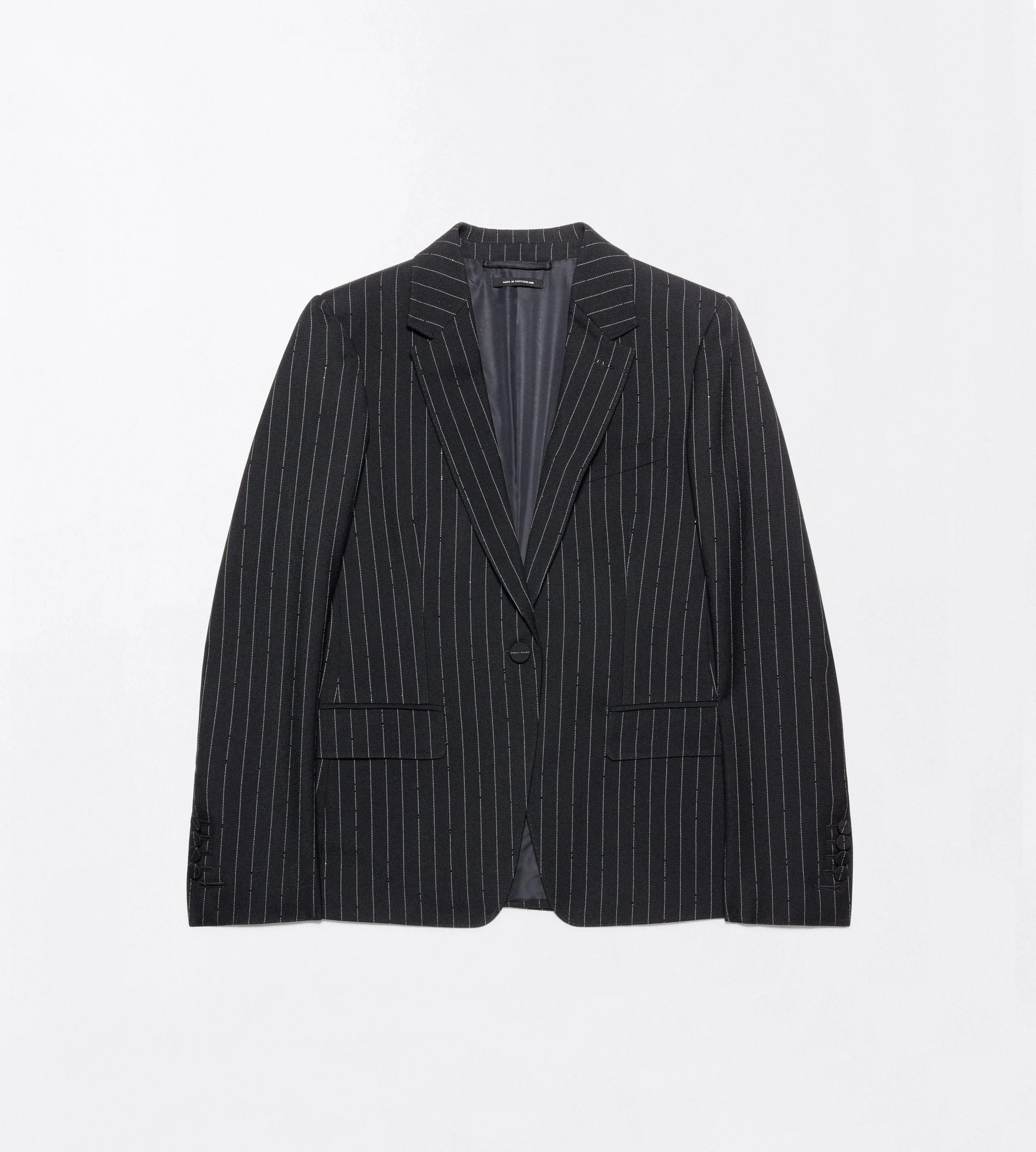 CHALK STRIPED HOTFIX EMBROIDERY ON WOOL BOYFRIEND JACKET - 1