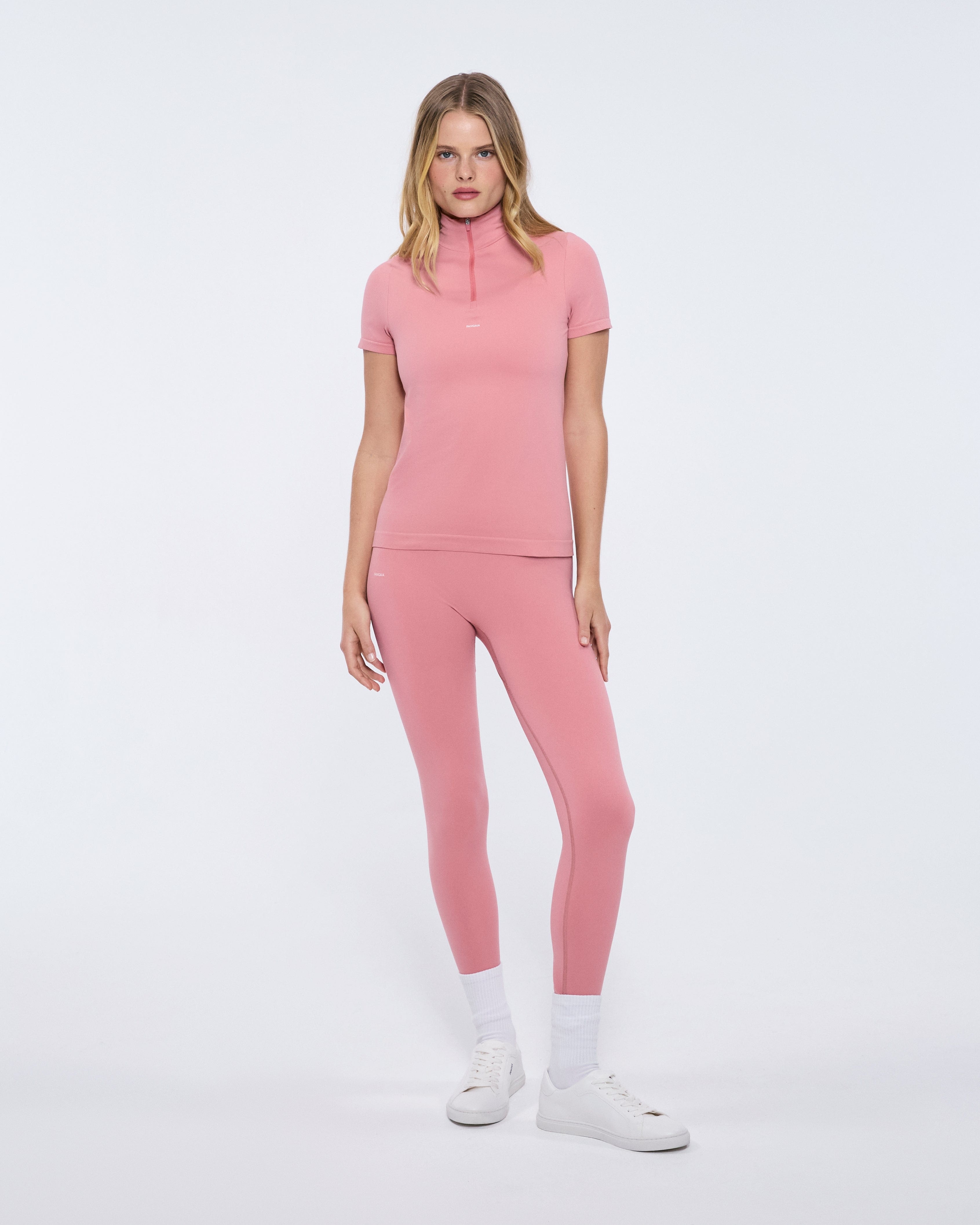 Womens Plant-Stretch Zipped Short Sleeve Top - Dewy Rose - 3