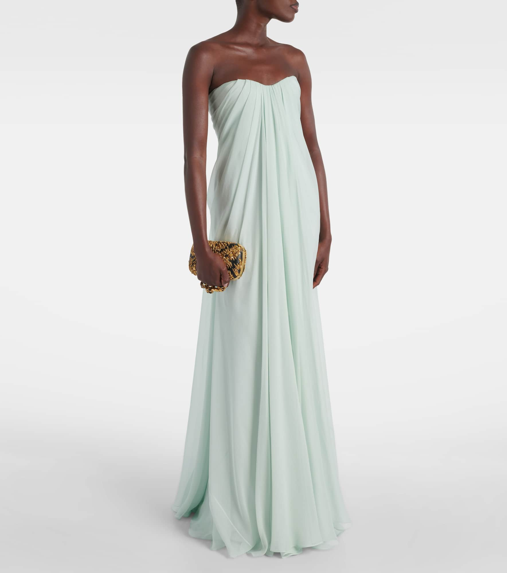 Draped silk chiffon bustier gown - 2