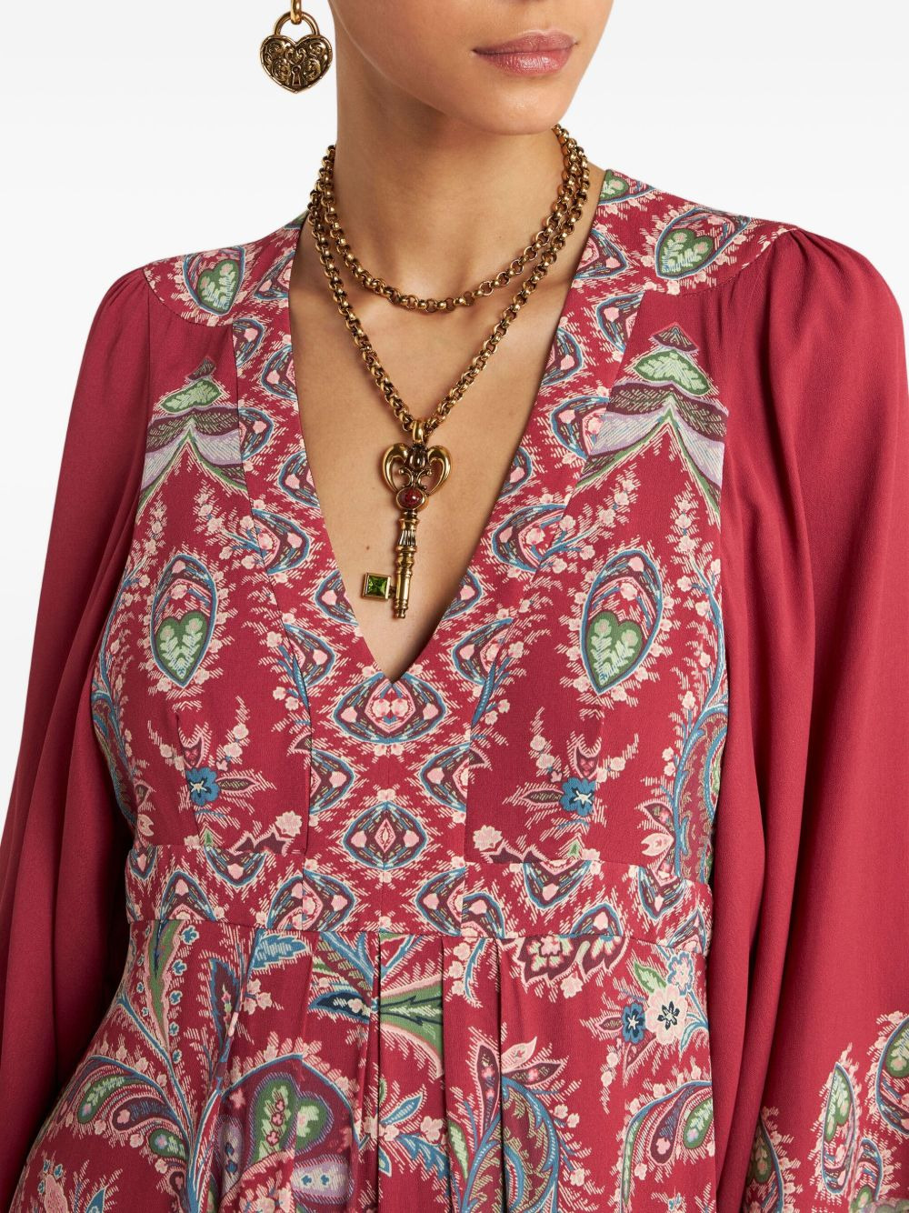 paisley-print pleated dress - 4