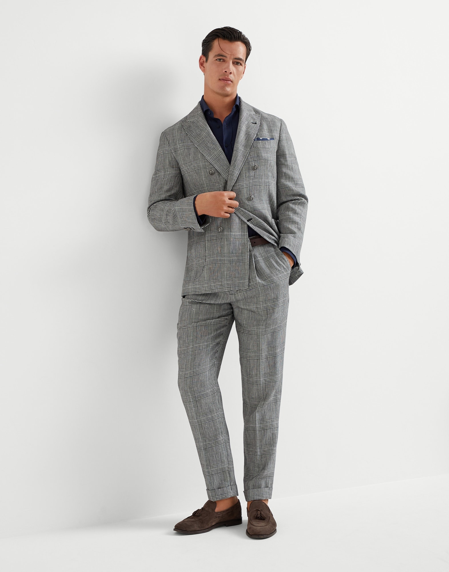 ジャケットその他 Brunello Cucinelli Cotton And Linen Prince Of Wales One-And- Brunello Cucinelli Cotton and linen Prince of Wales one-and