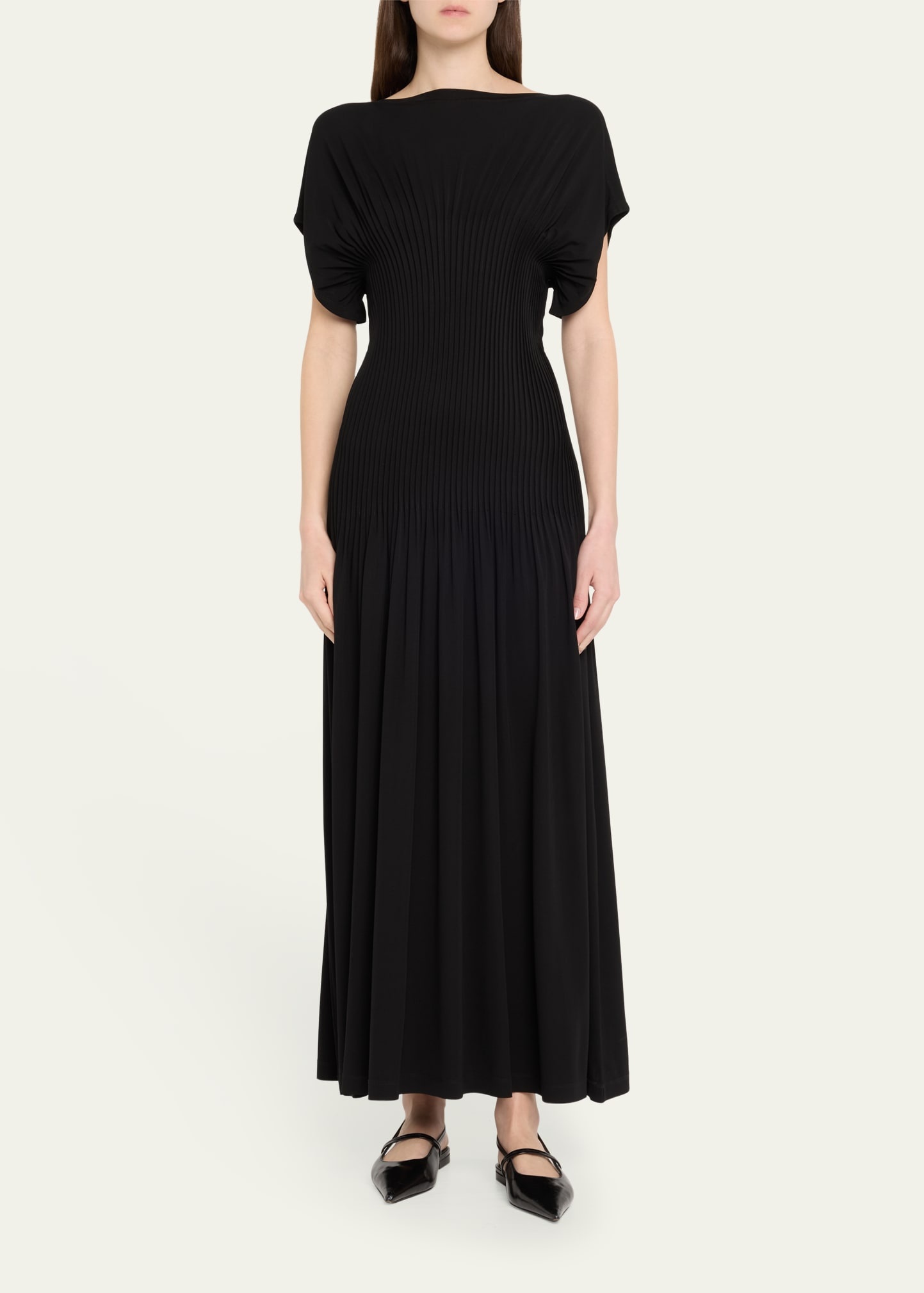 Knife-Pleated Jersey Empire Maxi Dress - 2