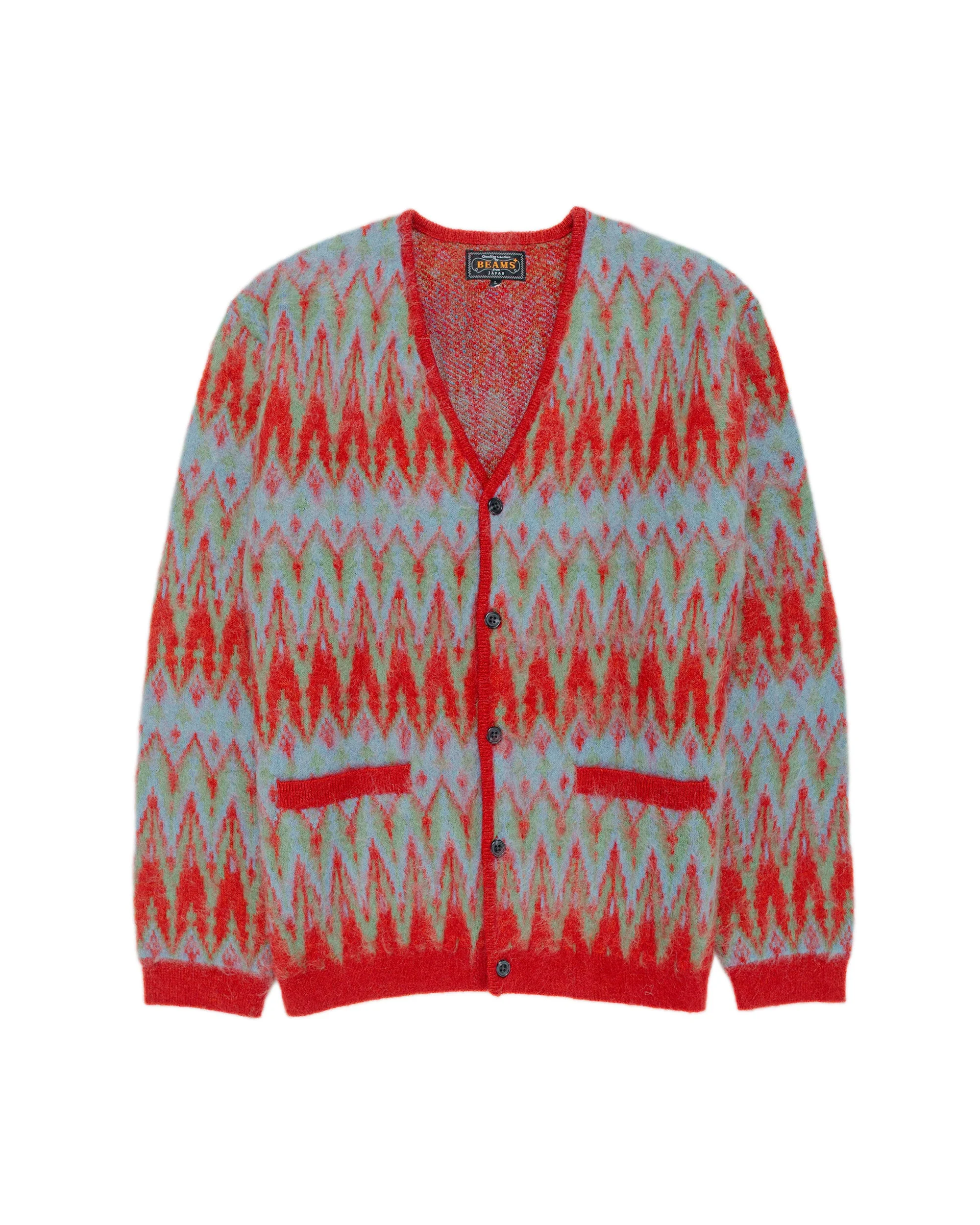 Cardigan Jacquard Chevron Pattern Red - 1