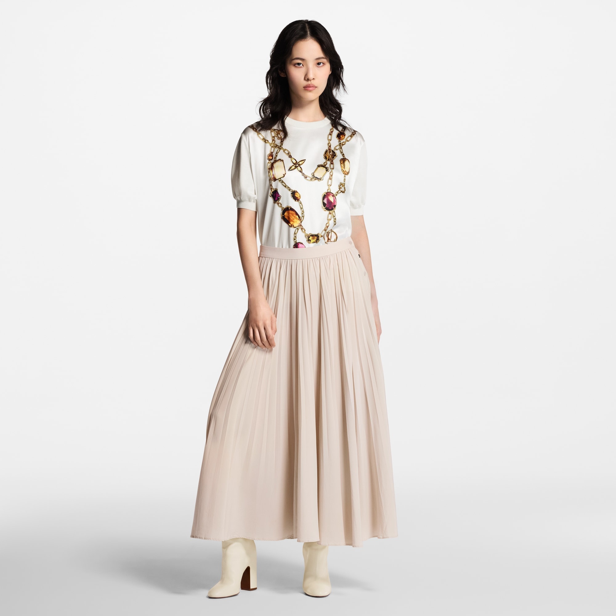 Trompe l'Oeil Necklace Print Knit Top - 6