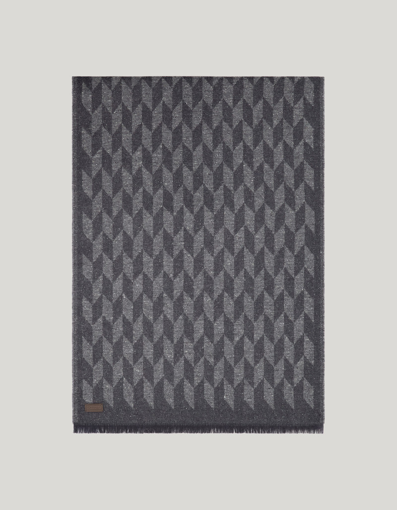 GRAY BUTTONED EFFECT SCARF WITH GEOMETRIC PATTERN 1
