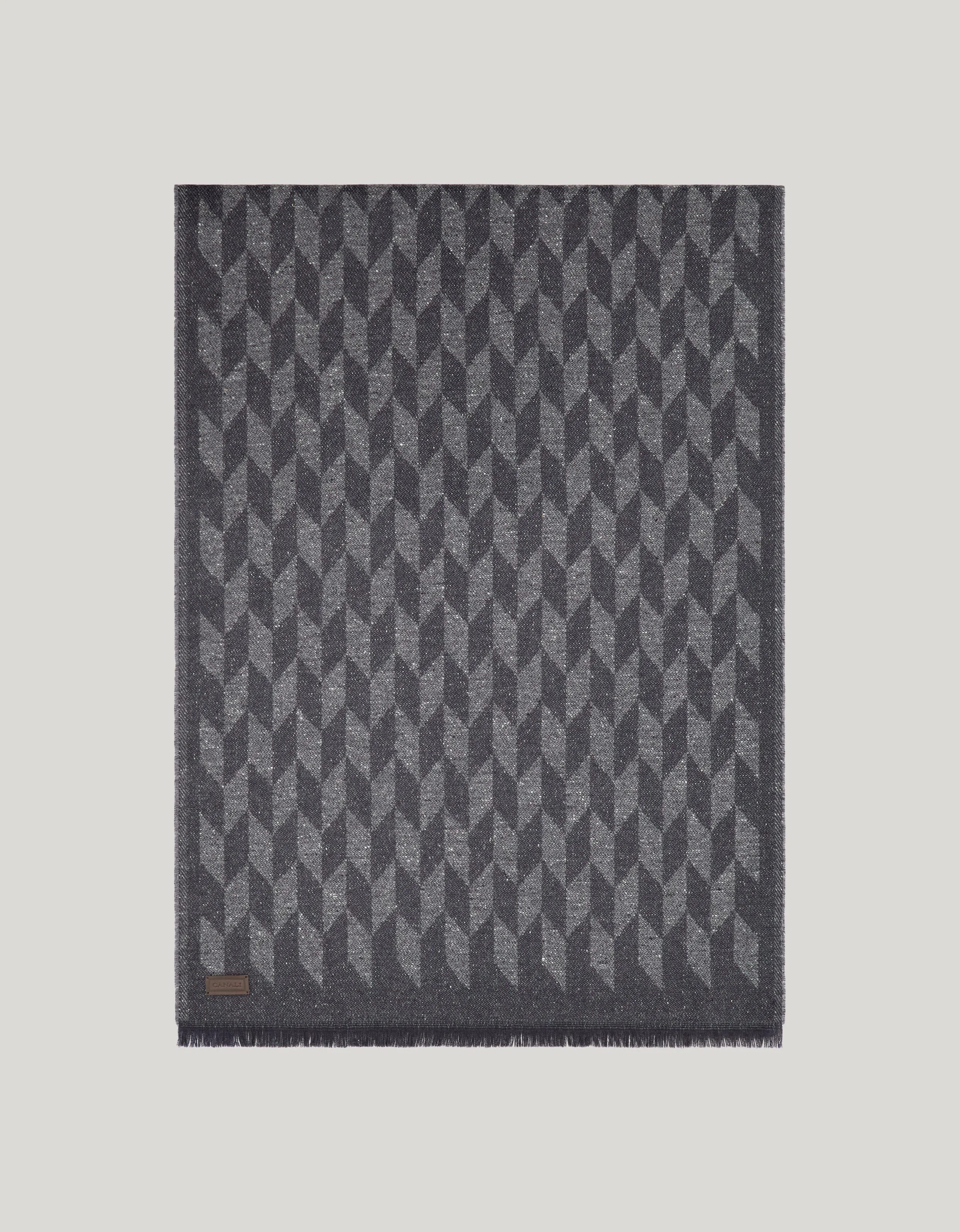 GRAY BUTTONED EFFECT SCARF WITH GEOMETRIC PATTERN - 1