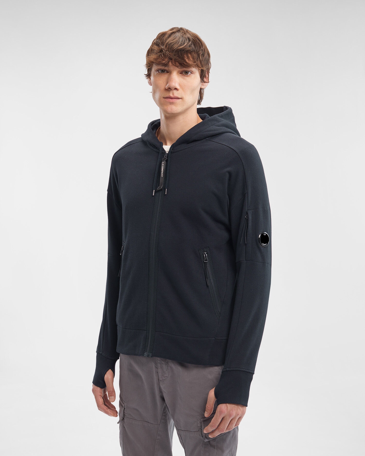 Diagonal Raised Fleece Zipped Lens Hoodie - 2