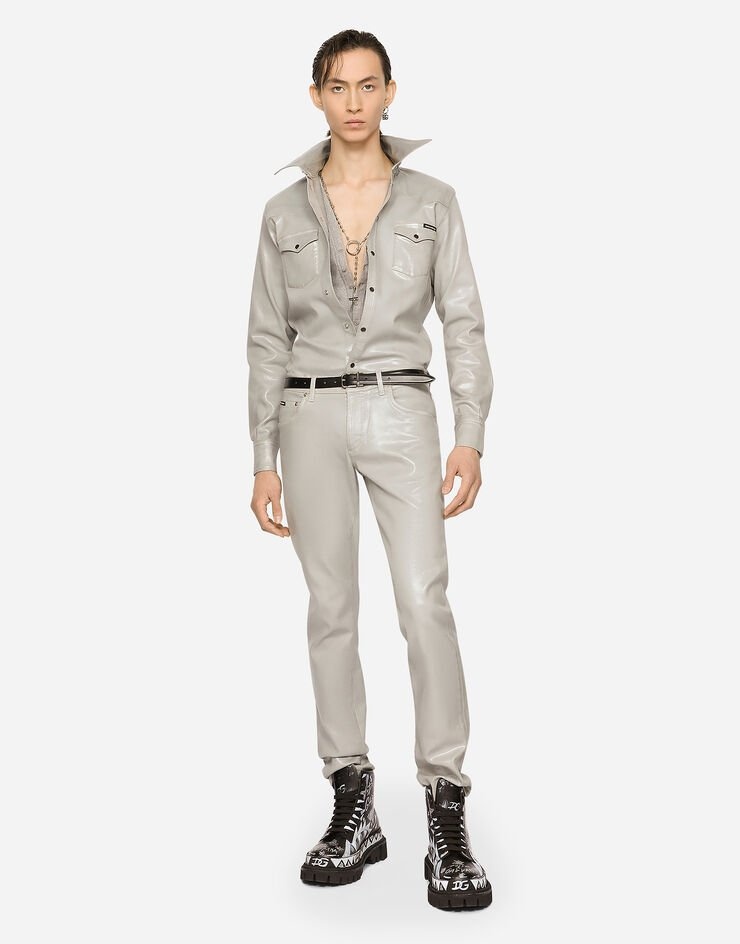 Slim-fit coated gray stretch jeans - 5