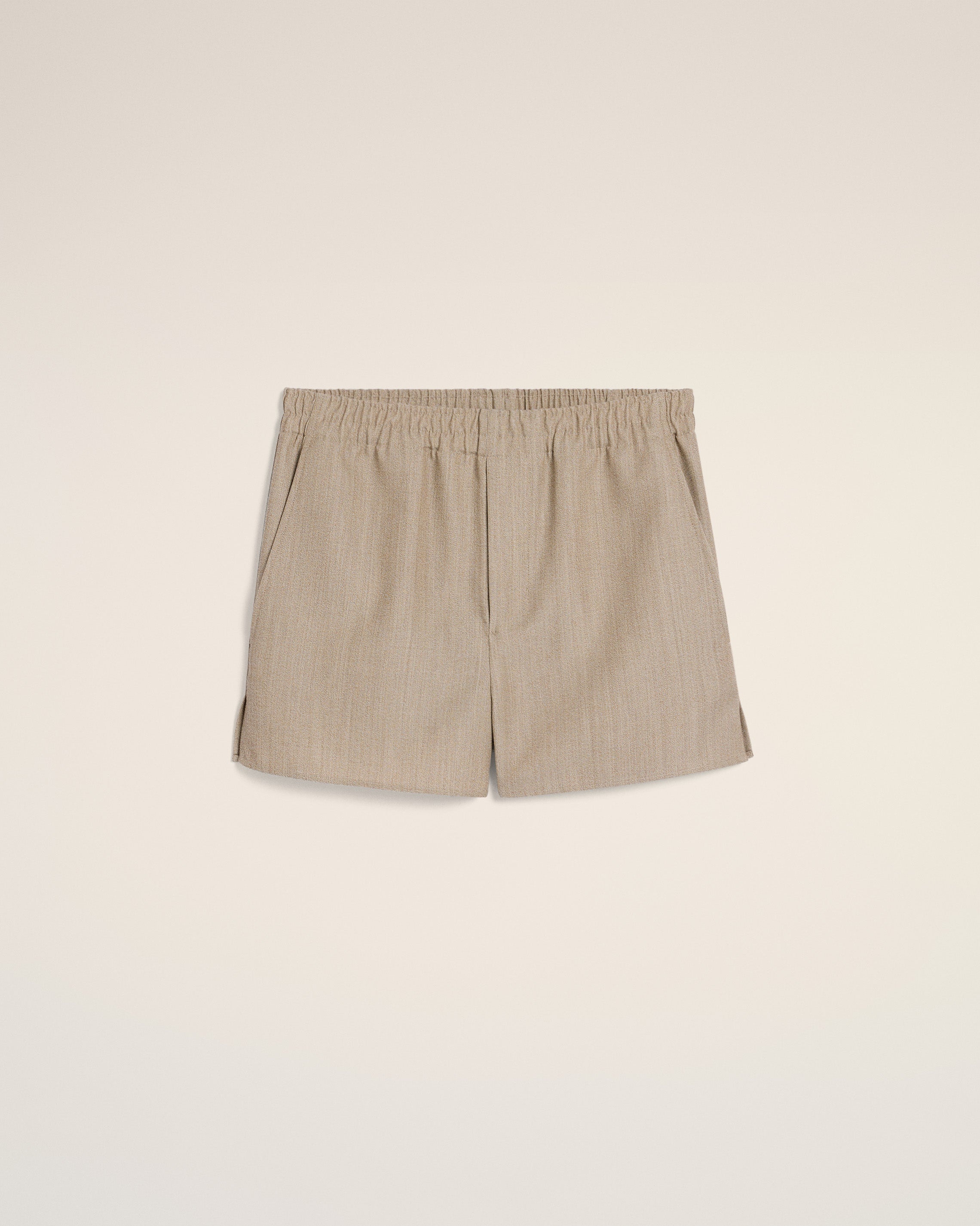 BEIGE WOOL ELASTICATED SHORT - 2