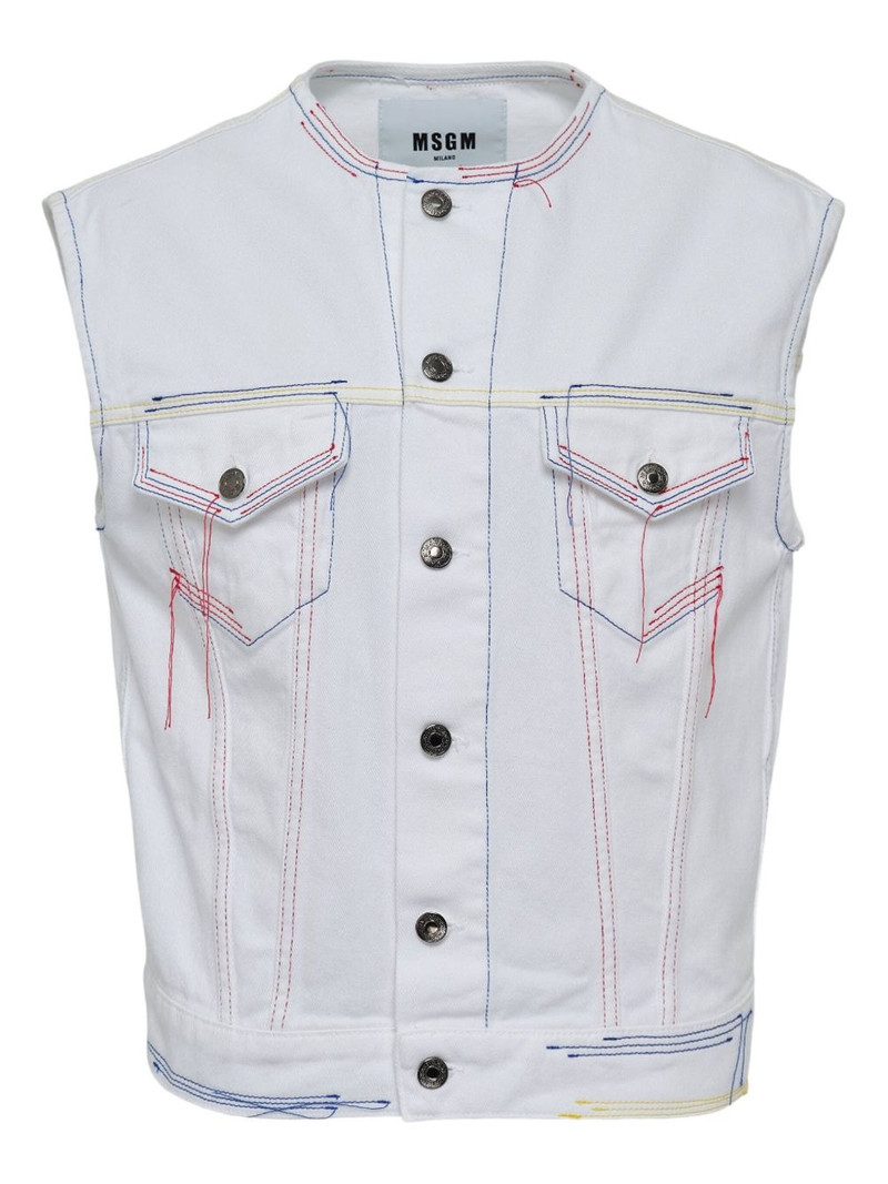 contrast-stitch denim vest 1