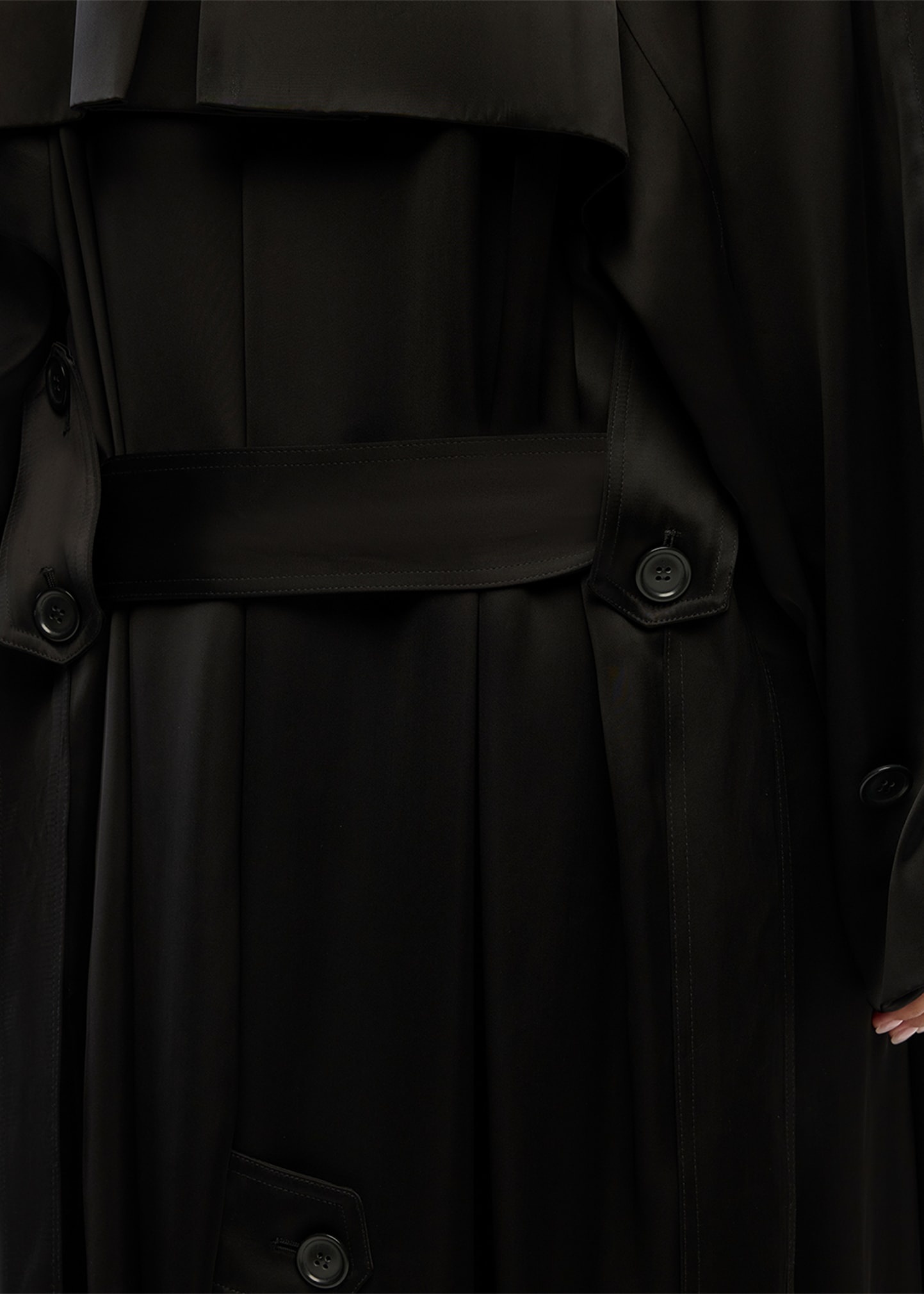 Soft Satin Belted Long Trench Coat - 5
