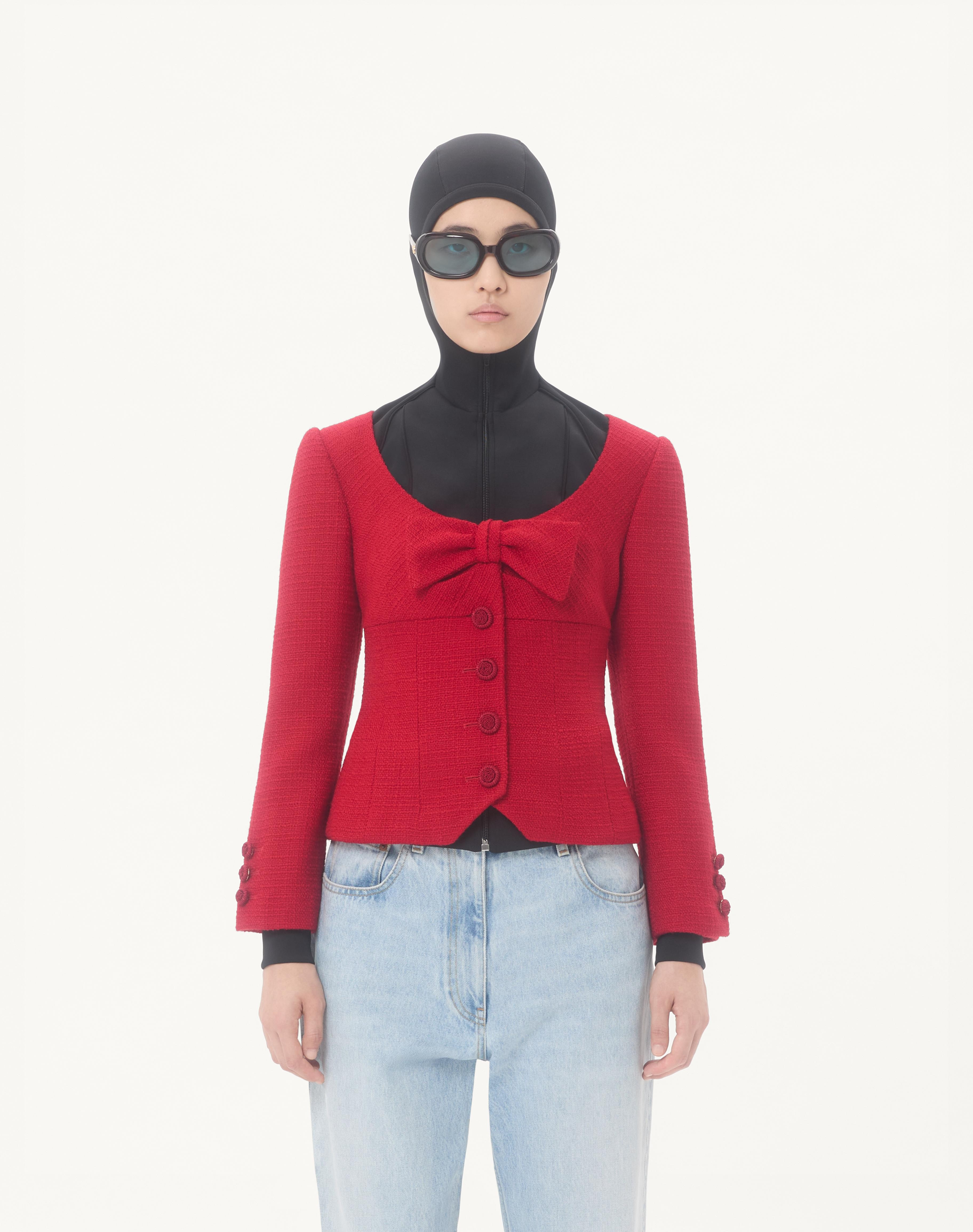SHORT JACKET IN PLAIN WOOL TWEED - 5