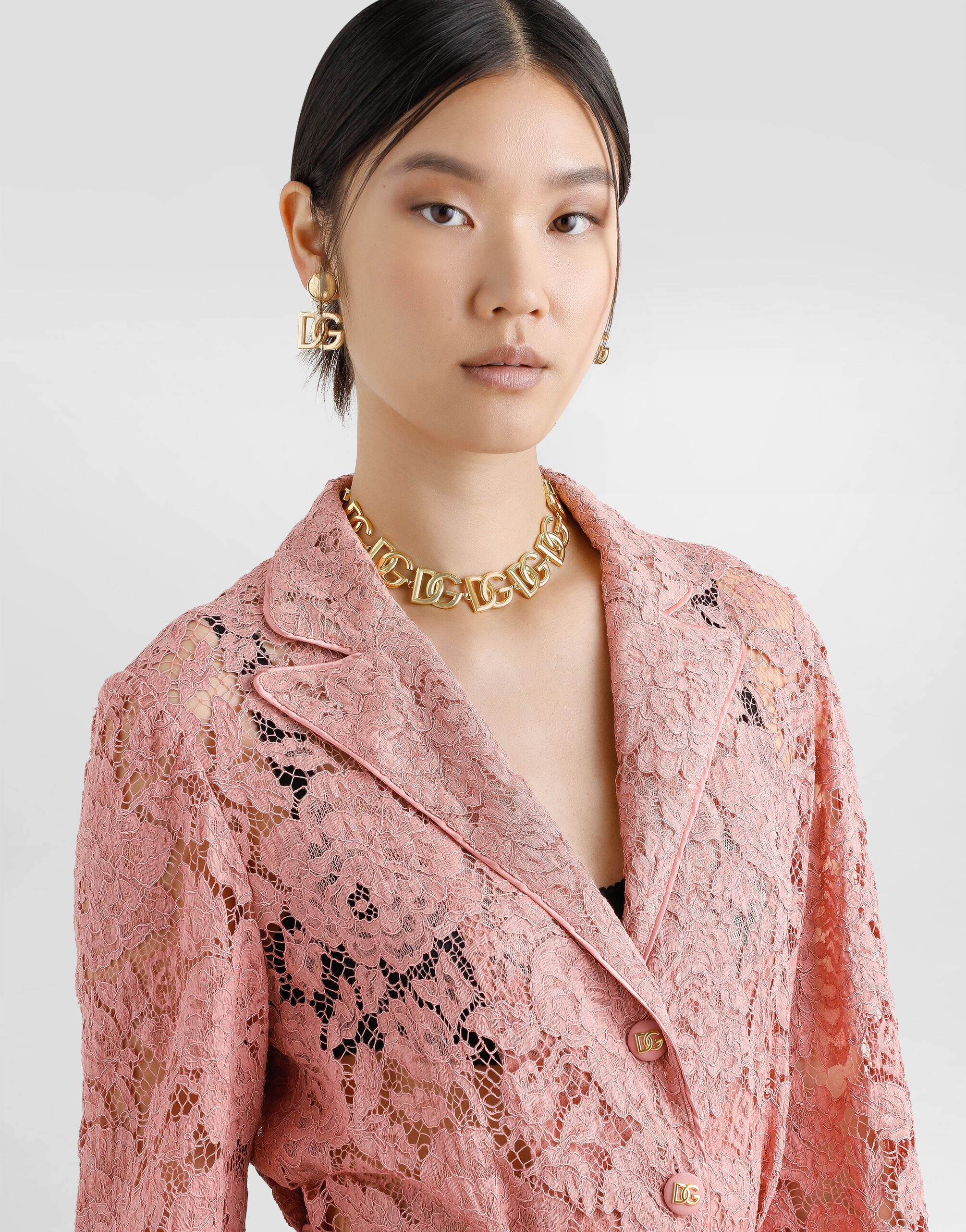 Floral cordonetto lace pajama shirt with DG logo - 4
